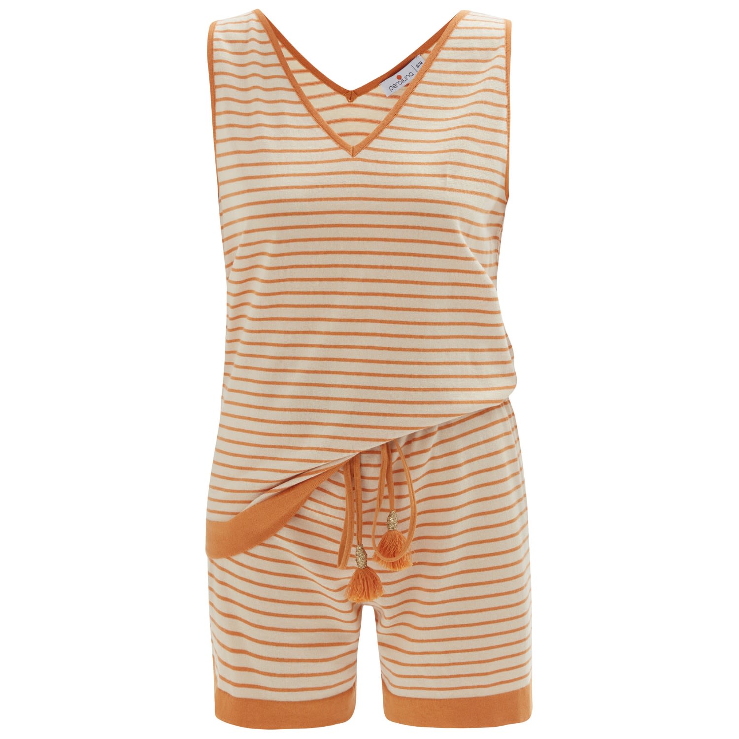 Peraluna Yellow / Orange / Brown Paru Knitted Sleeveless Top & Shorts  Matching Set In Beige / Orange In Yellow/orange/brown