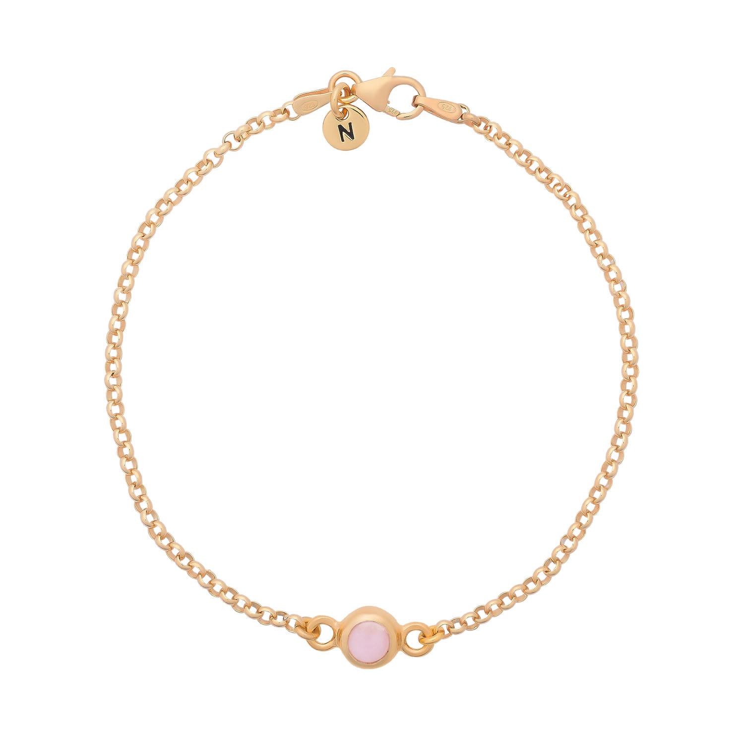 Nellou Jewellery Women's Pink Opal Birthstone Gem Dot Bracelet Gold Plated Sterling Silver- October In Pink