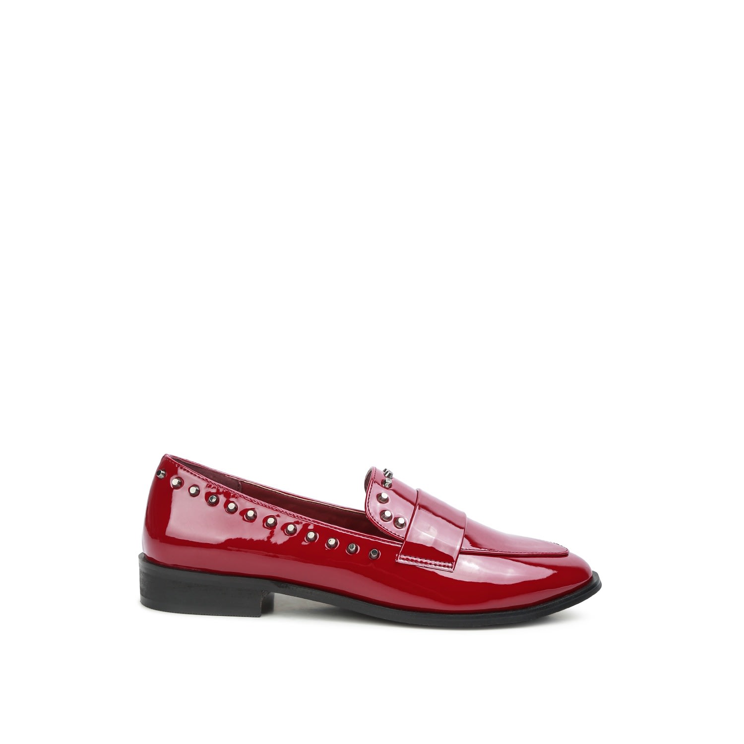 Rag & Co Women's Red Emilia Burgundy Patent Stud Penny Loafers