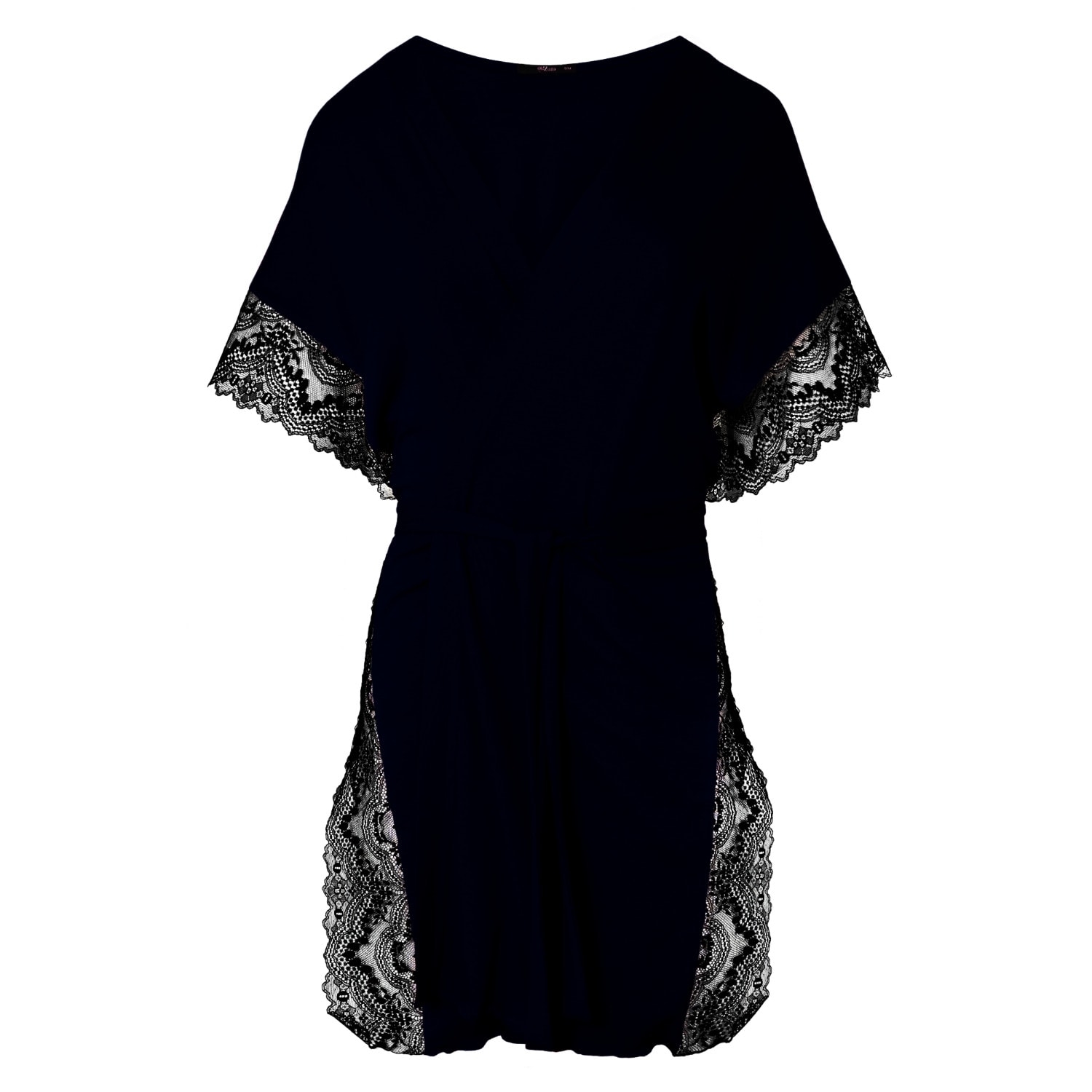 Oh!zuza Night&day Women's Sensual Delicate Short Robe - French Leavers Lace - Black In Black