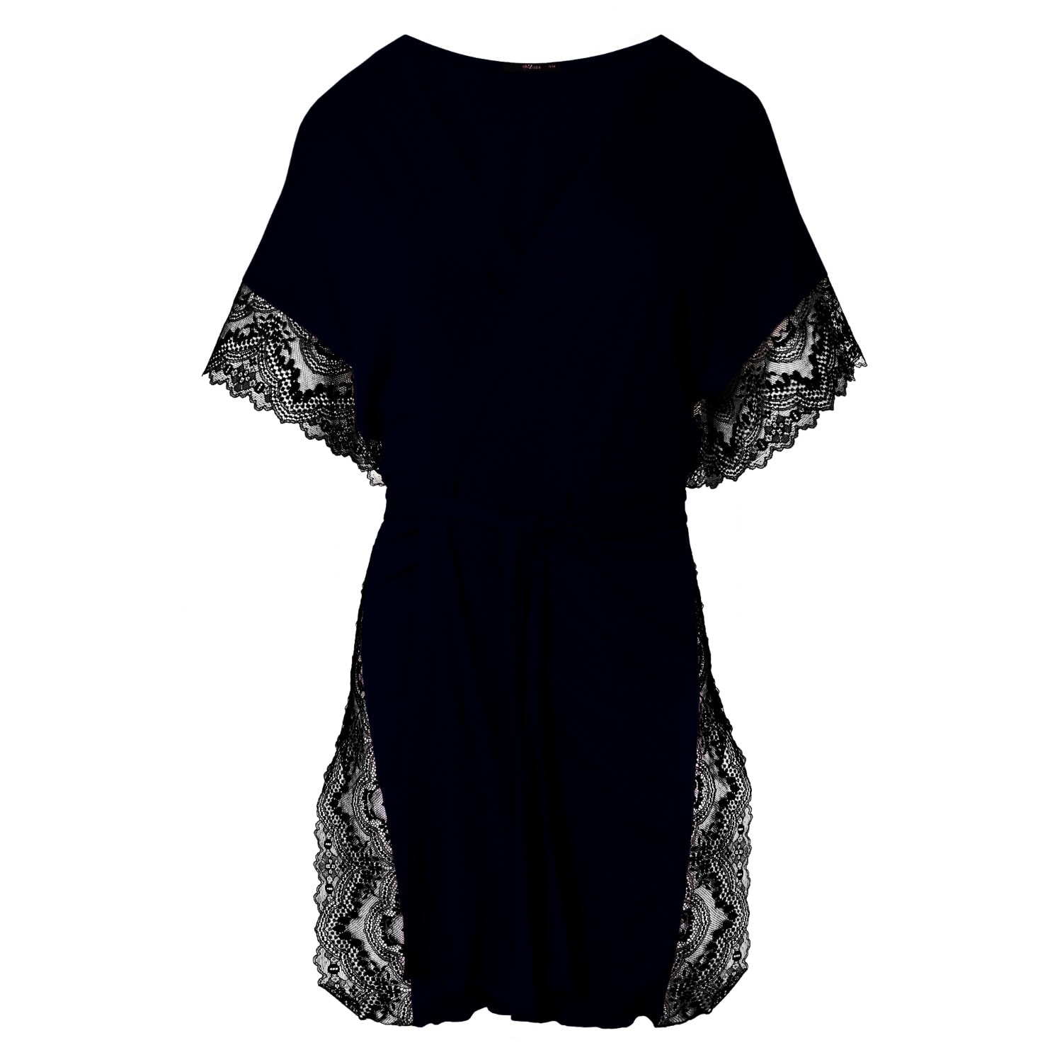 Women’s Sensual Delicate Short Robe - French Leavers Lace - Black S/M Oh!Zuza Night & Day