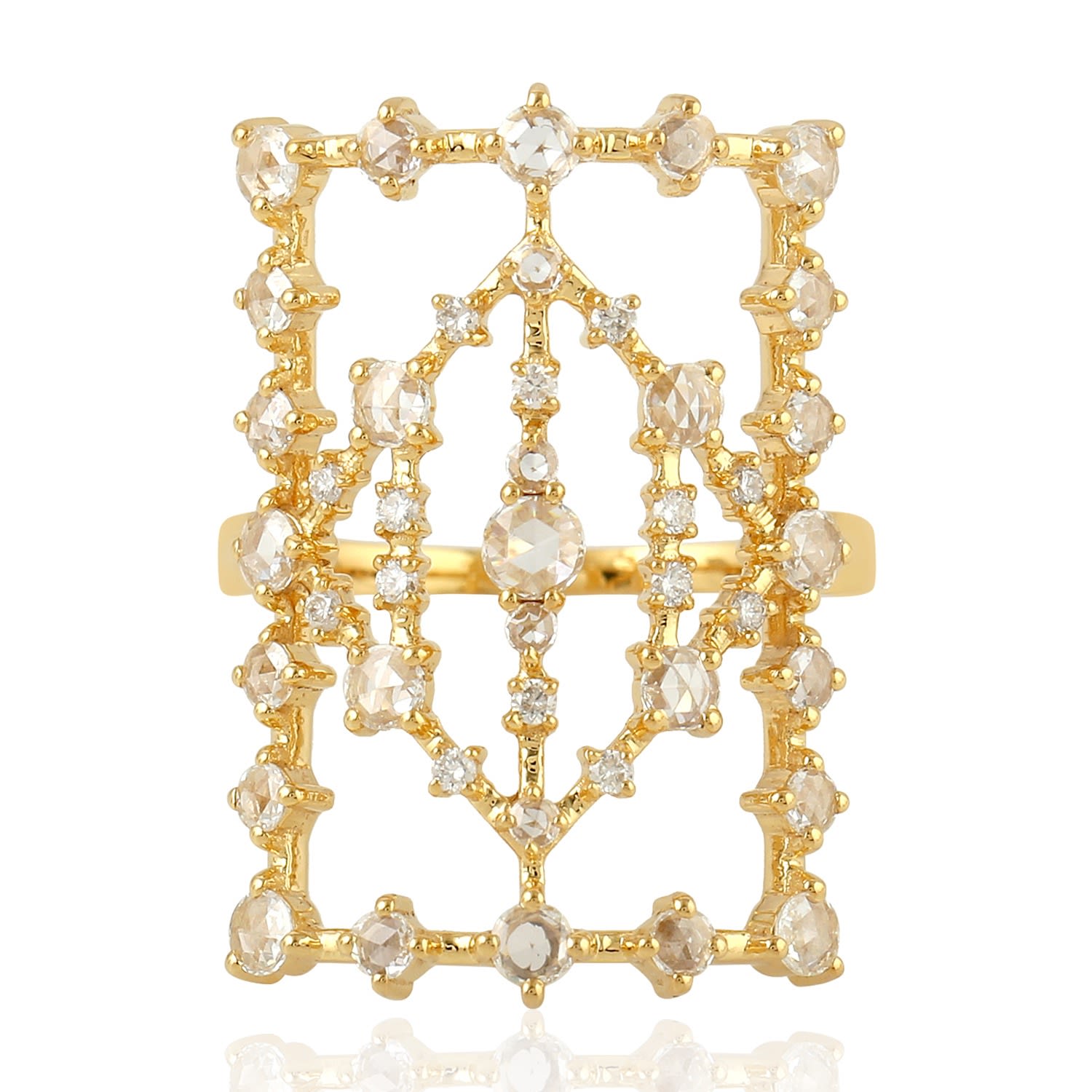 Artisan Women's Gold / White Elegant Square Diamond Cocktail Ring In 18k Yellow Gold In Gold