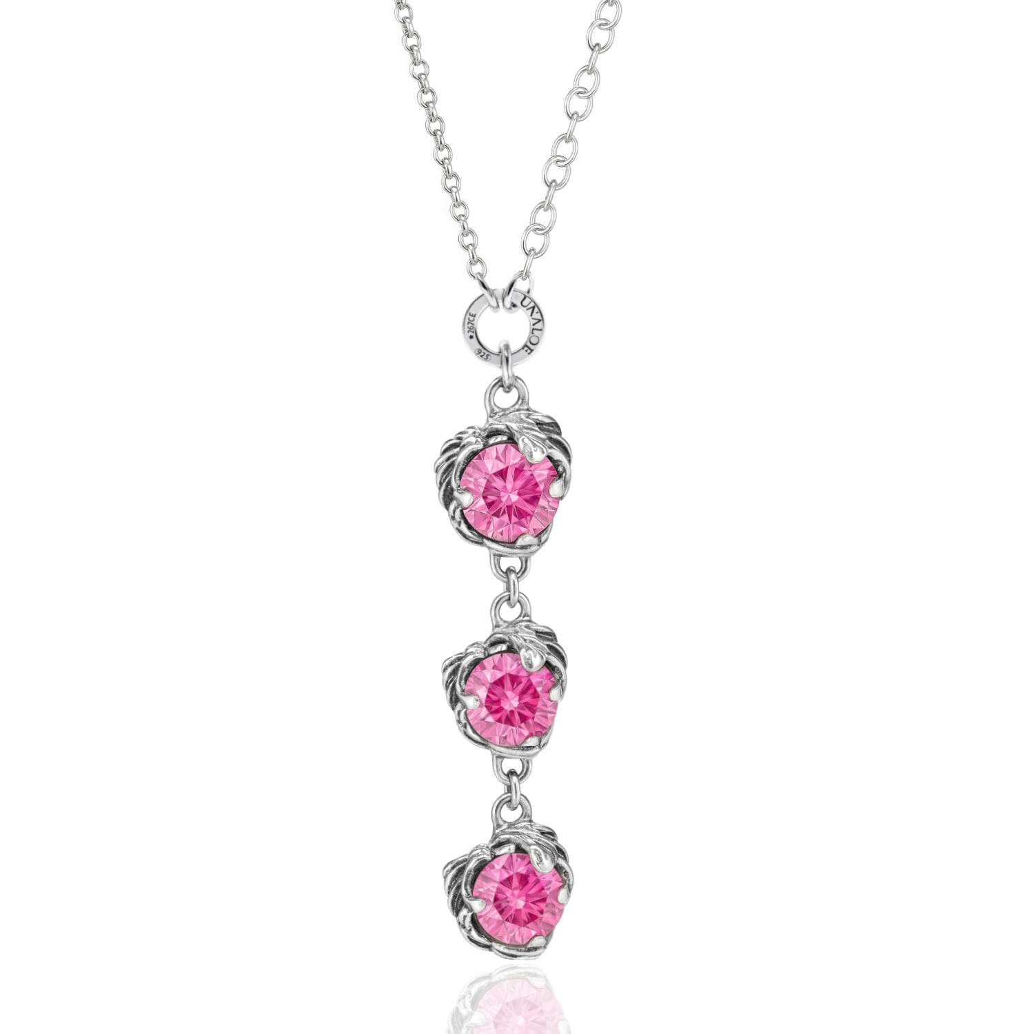Unaloe Silver / Pink / Purple Coleus Sterling Silver Women's Necklace With Three Pink Crystal Stones – Eleg In Multi