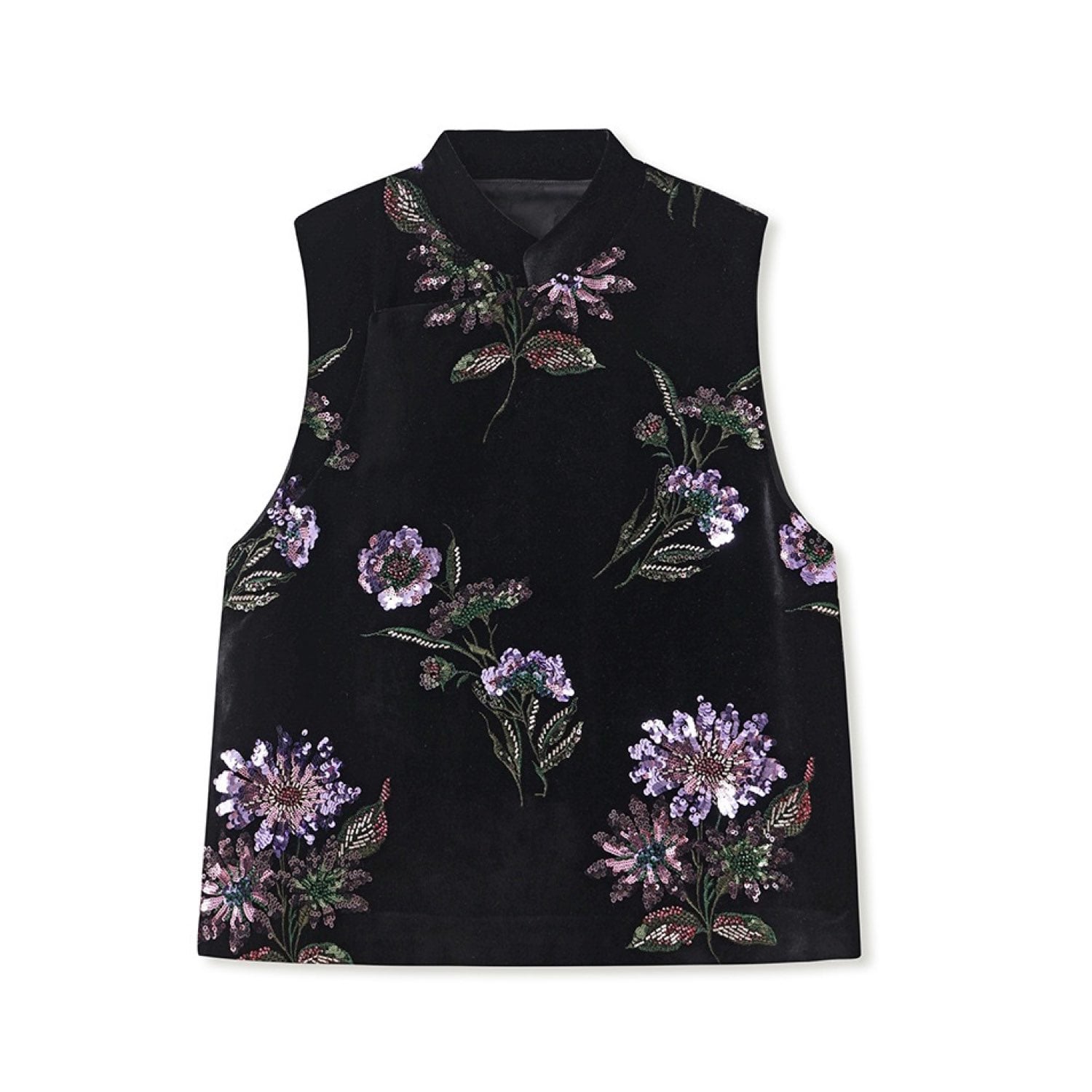 Jiaying Wang Wjy Studio London Women's Black / Pink / Purple Embroidered Stylish Stitching Black Floral Vest In Black/pink/purple