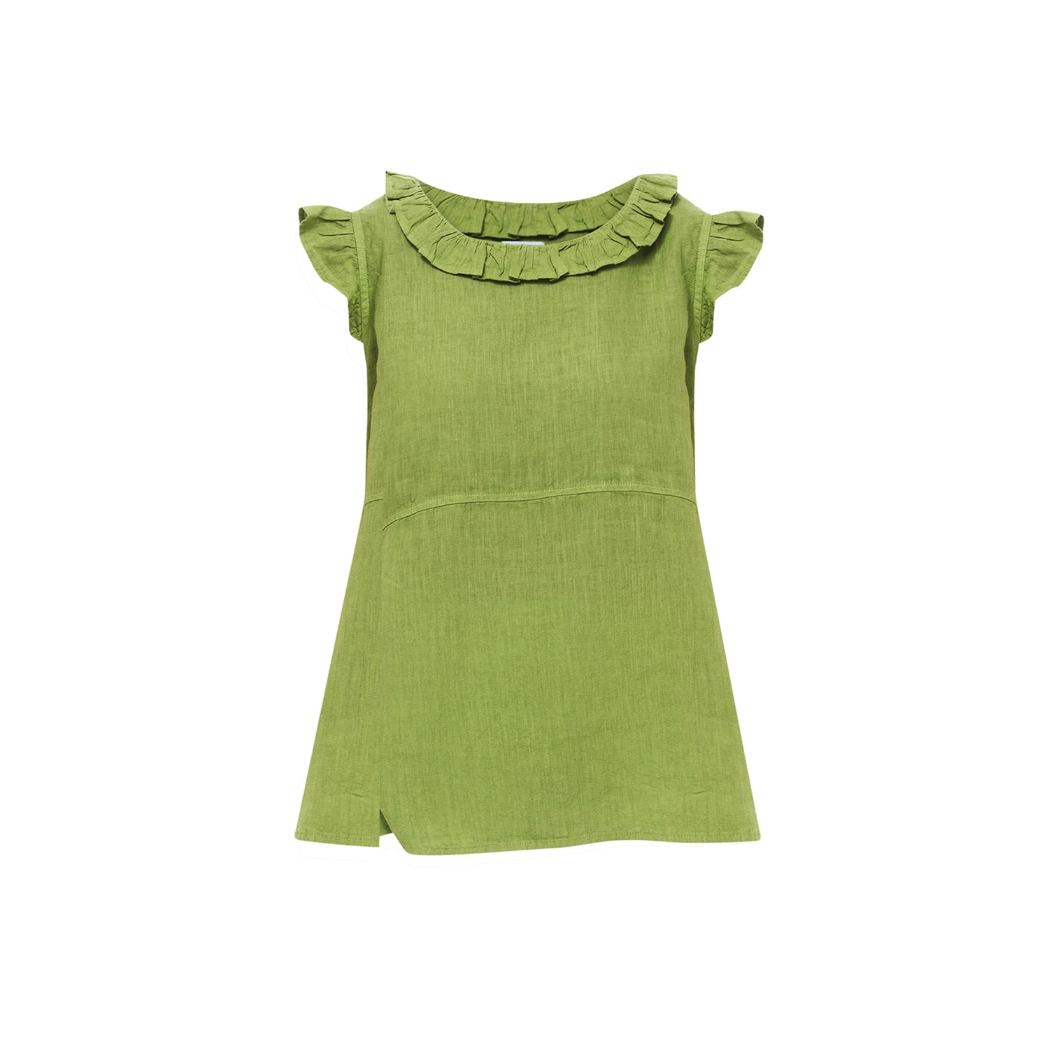 Haris Cotton Women's Green Linen Blouse With Butterfly Sleeve And Neck Linen Blouse - Avocado In Green
