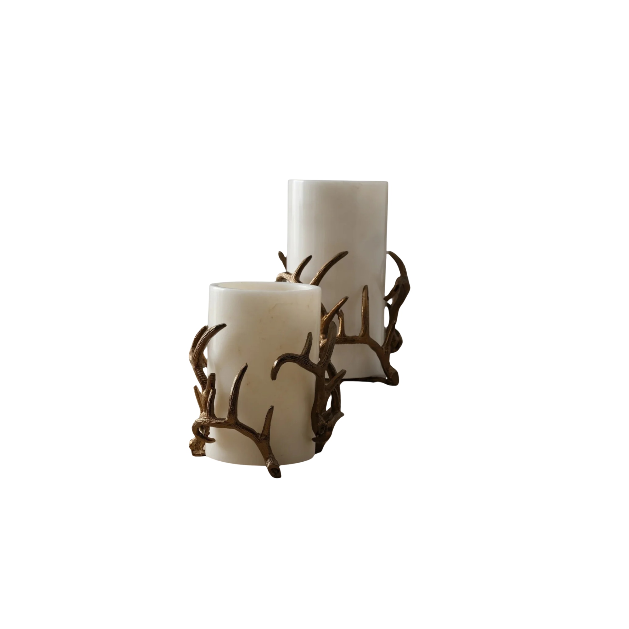 Marleth White / Brown Set Of Two Antler Marble Vase – White & Gold Detail