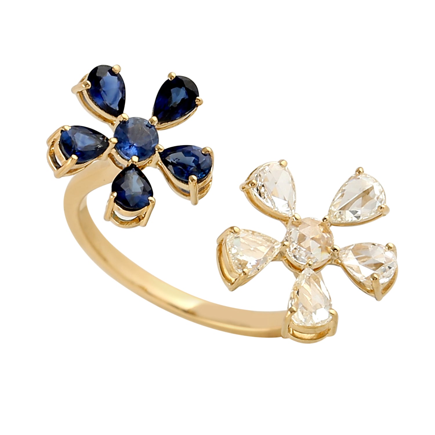 Artisan Women's Yellow / Orange / White Pear Blue Sapphire & Diamond In 18k Yellow Gold Bypass Ring In Multi