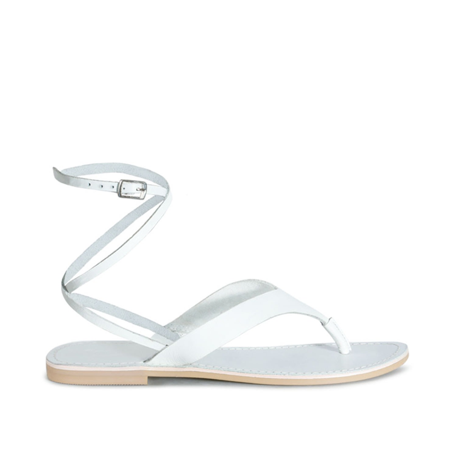 Rag & Co Women's Wrap-up Tie Around White Flat Sandals In White