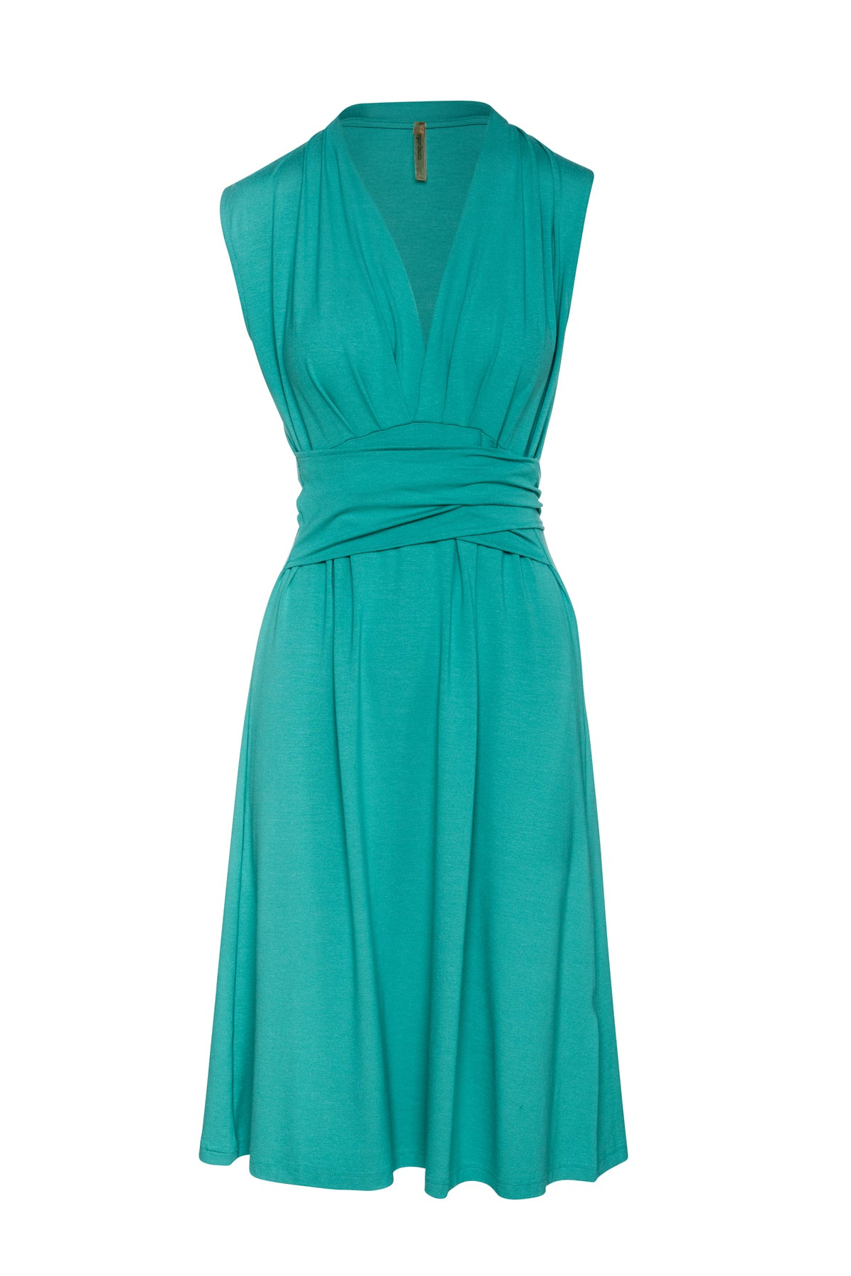 Conquista Women's Blue V Neck Dress With Sash