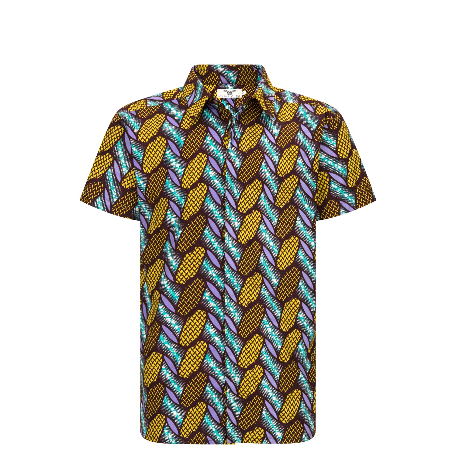 Ohema Ohene Men's African Print Shirt- Blue Mix In Blue
