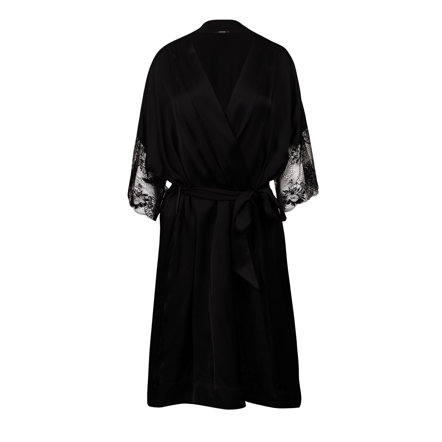 Oh!zuza Night&day Women's Satin Robe With Lace - Timeless Elegance - Black In Black