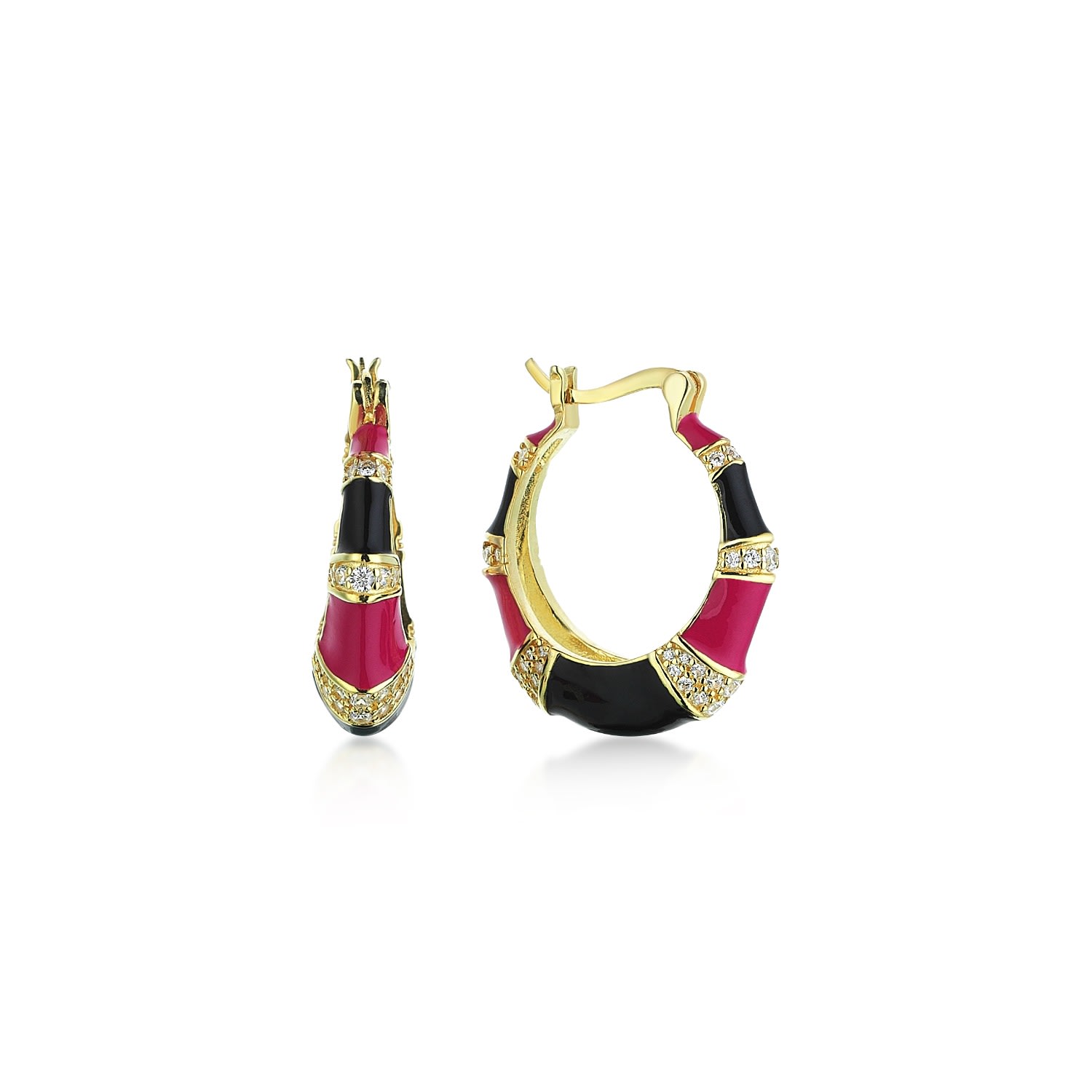 Women’s Black / Pink / Purple Qubbe Black Pink Hoop Earrings In Sterling Silver With Gold Plated Odda75