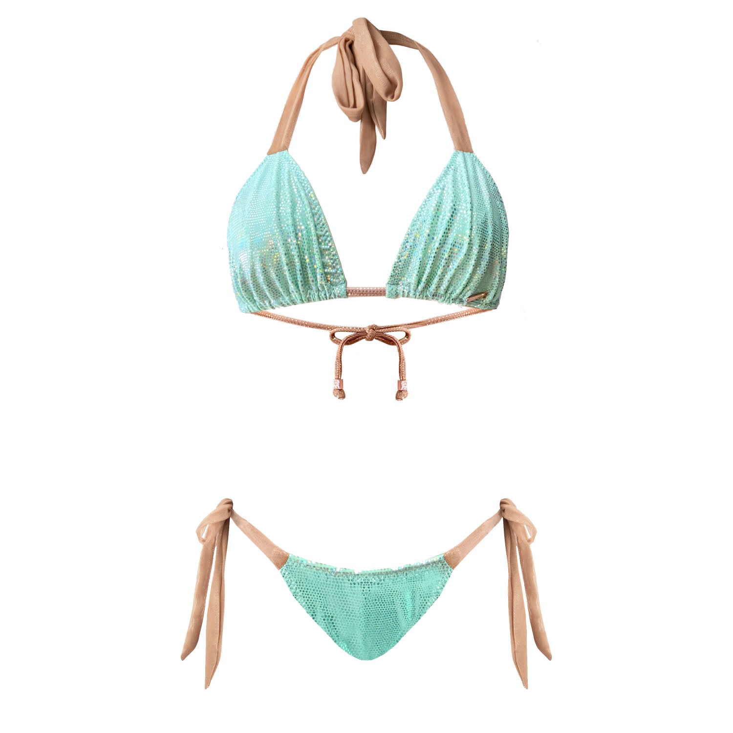 Deessa Ibiza Women's Green / Rose Gold Mint Metallic Triangle Bikini Mari Sargantana