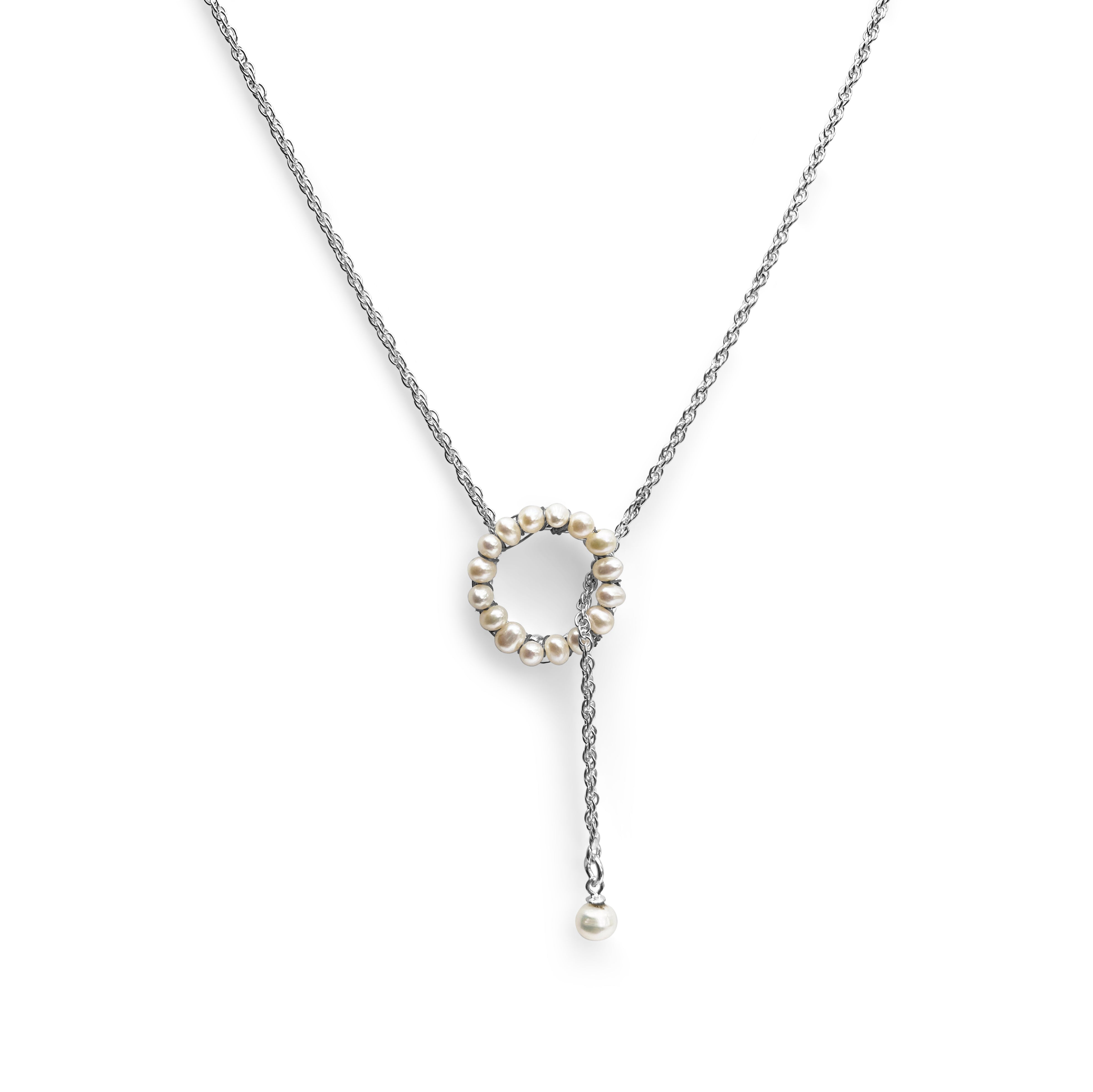 Fv Jewellery Women's Silver Perle Circle Seed Pearl Lariat In Silver