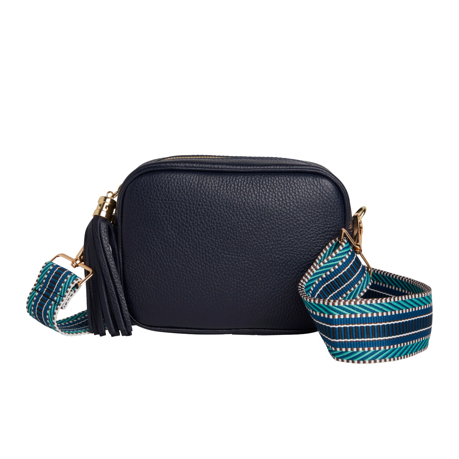 Betsy & Floss Women's Verona Crossbody Tassel Navy Bag With Blue Aztec Strap In Blue