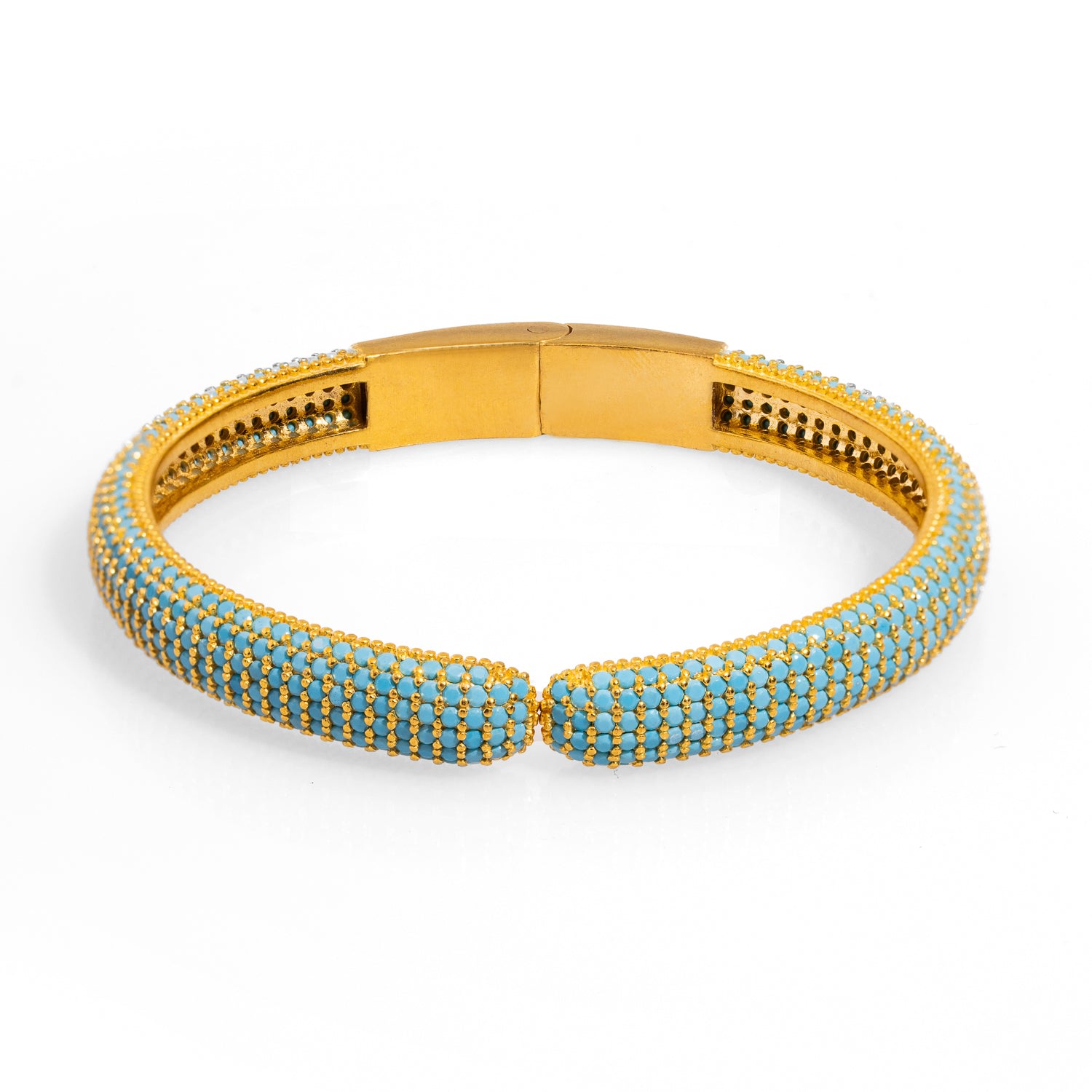 Ebru Jewelry Women's Gold / Blue Elegant Turquoise & Gold Fashion Design Bangle Bracelet - Turquoise