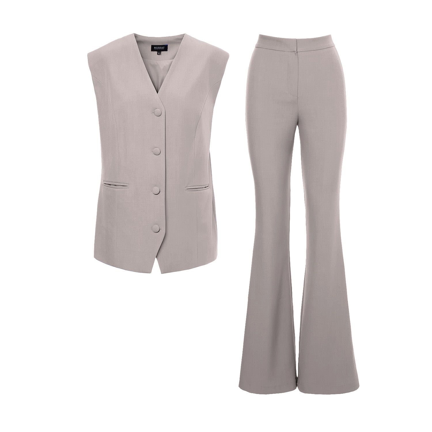 Women’s Neutrals Beige Suit With Oversized Vest And Flared Trousers Medium Bluzat