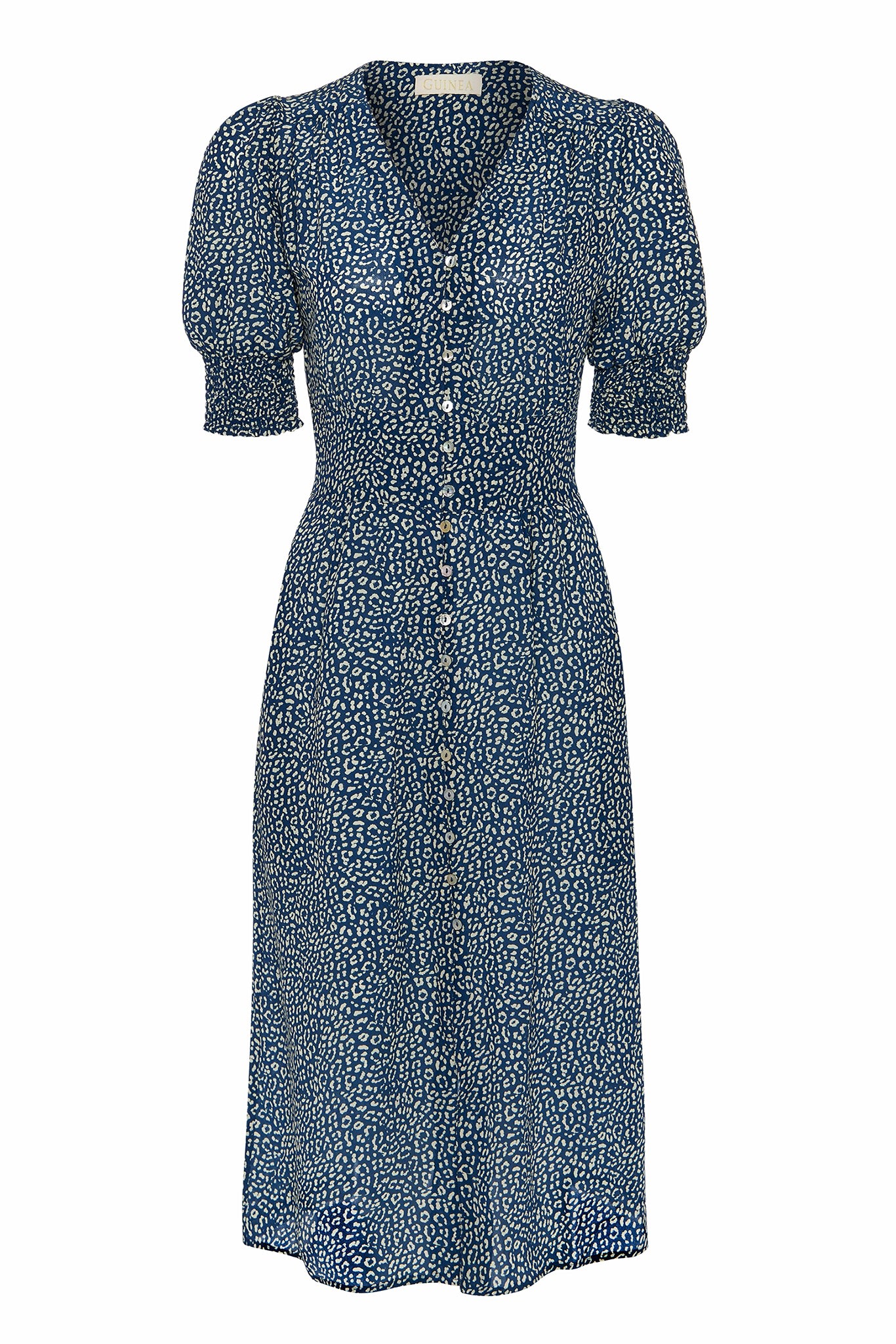 Guinea Women's Blue Silk Summer Dress Navy Abstract Leopard Print In Blue