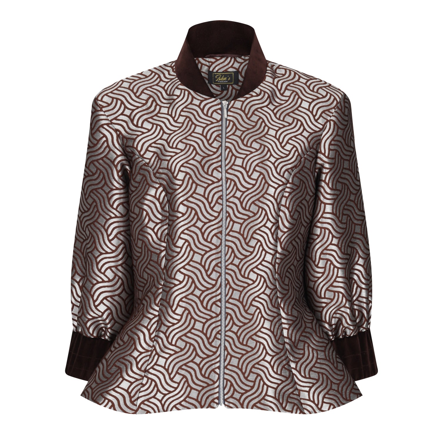 Isha's Timeless Women's Grey / Brown Dazzle Chocolate Shimmery Fitted Jacket Blouse In Grey/brown