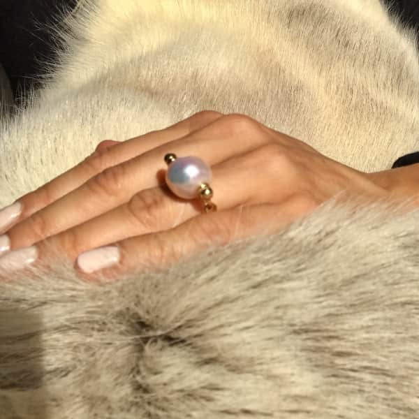 Ora Pearls Auria White Pearl Chain Ring Gold