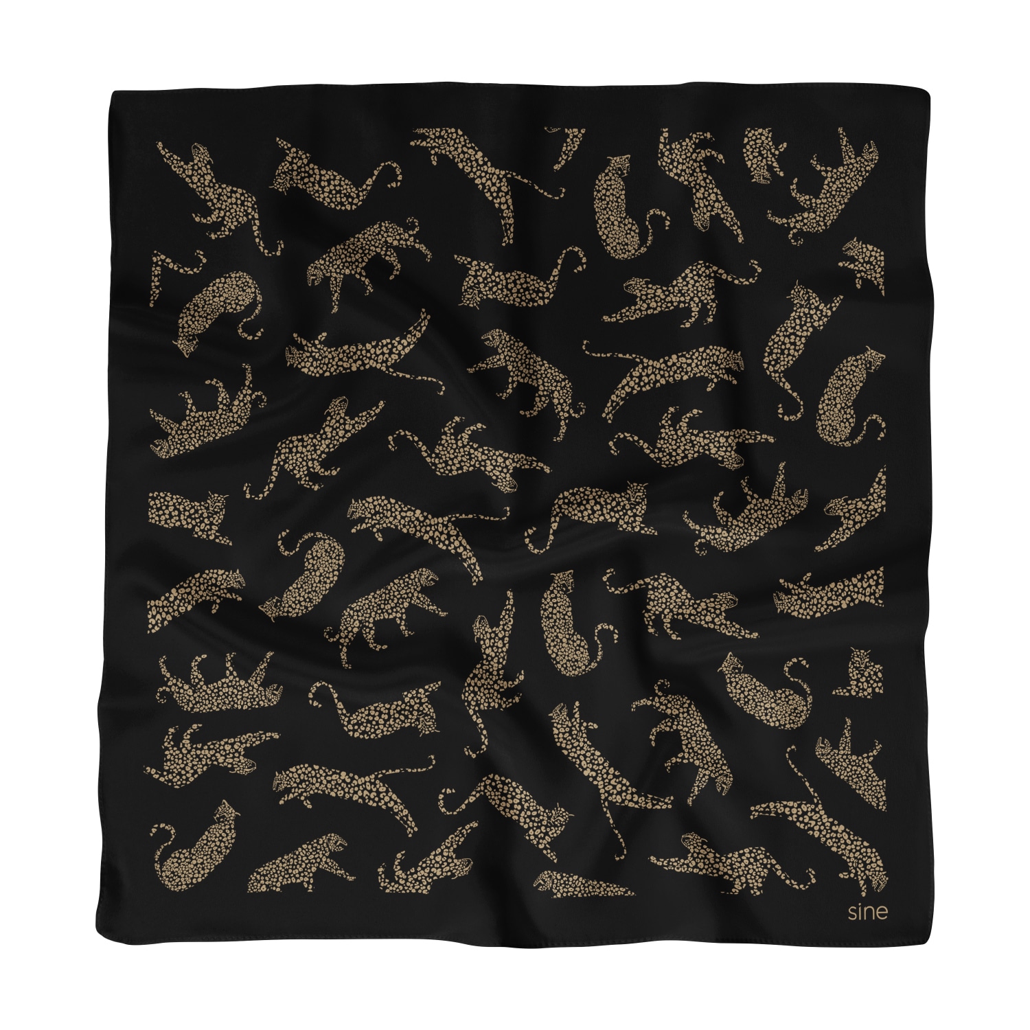 Women’s Double Sided Small Silk Scarf Black Leopards Sine Silk