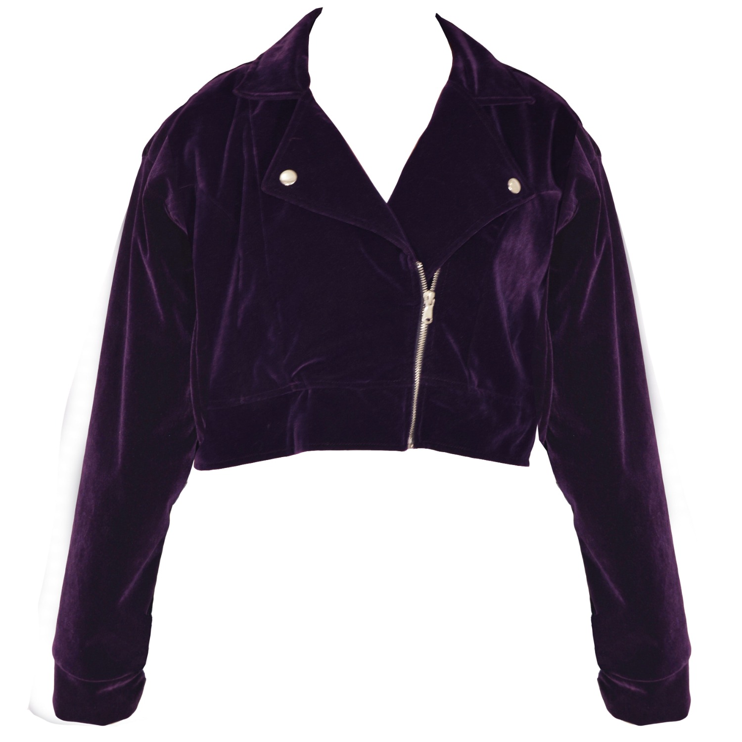 Ettie Women's Rhinestone Back Purple Velvet Cropped Biker Jacket In Purple