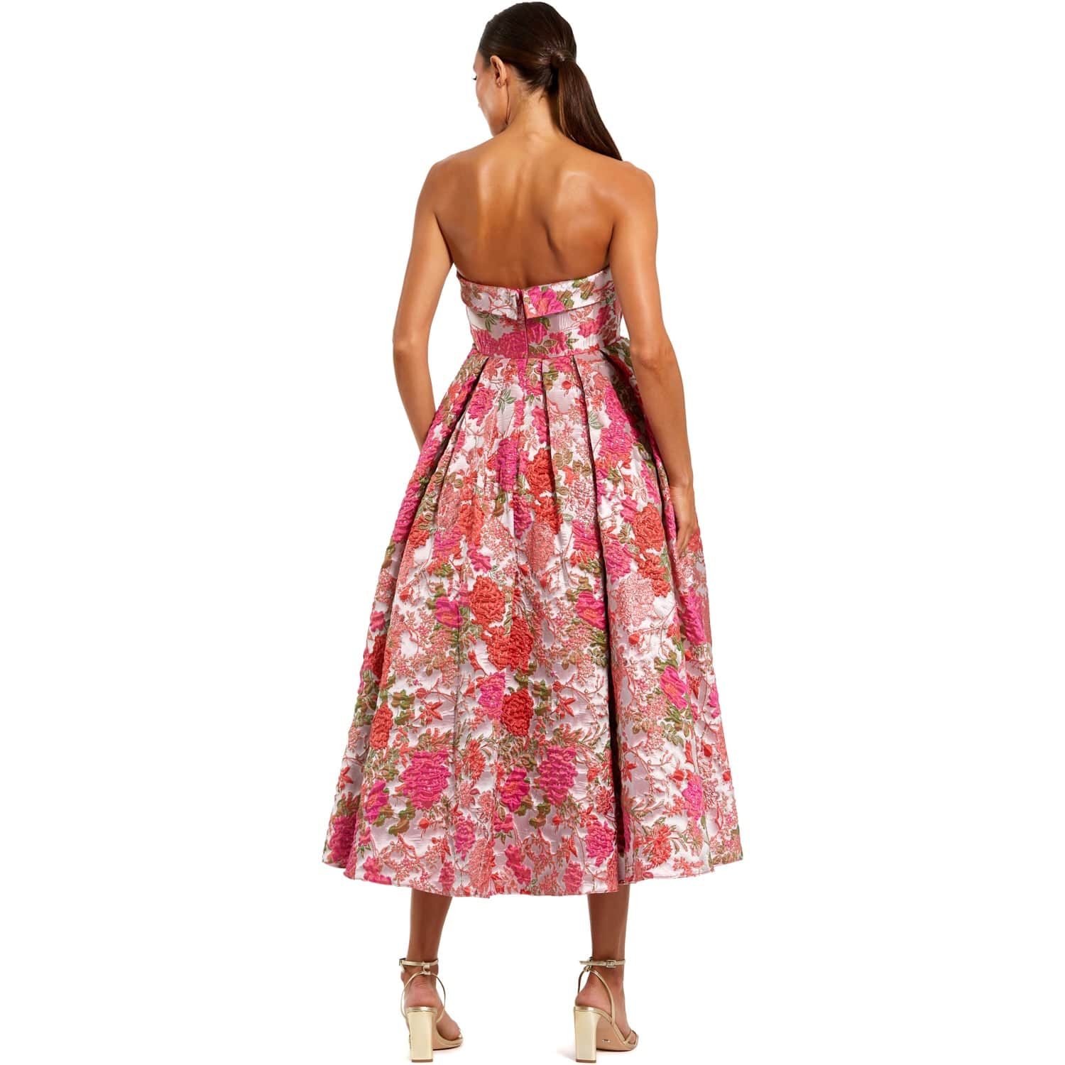 Floral Brocade Strapless A-Line Midi Dress | Mac Duggal | Wolf & Badger