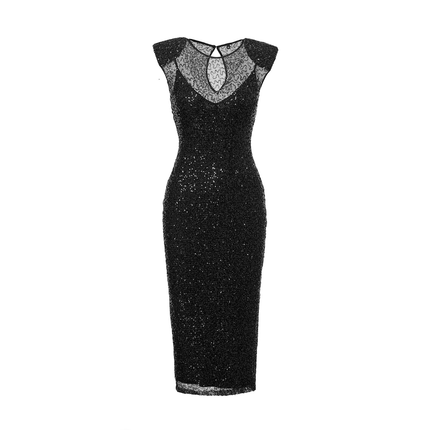 Women’s Black Sequined Mesh Midi Dress Extra Small Nissa