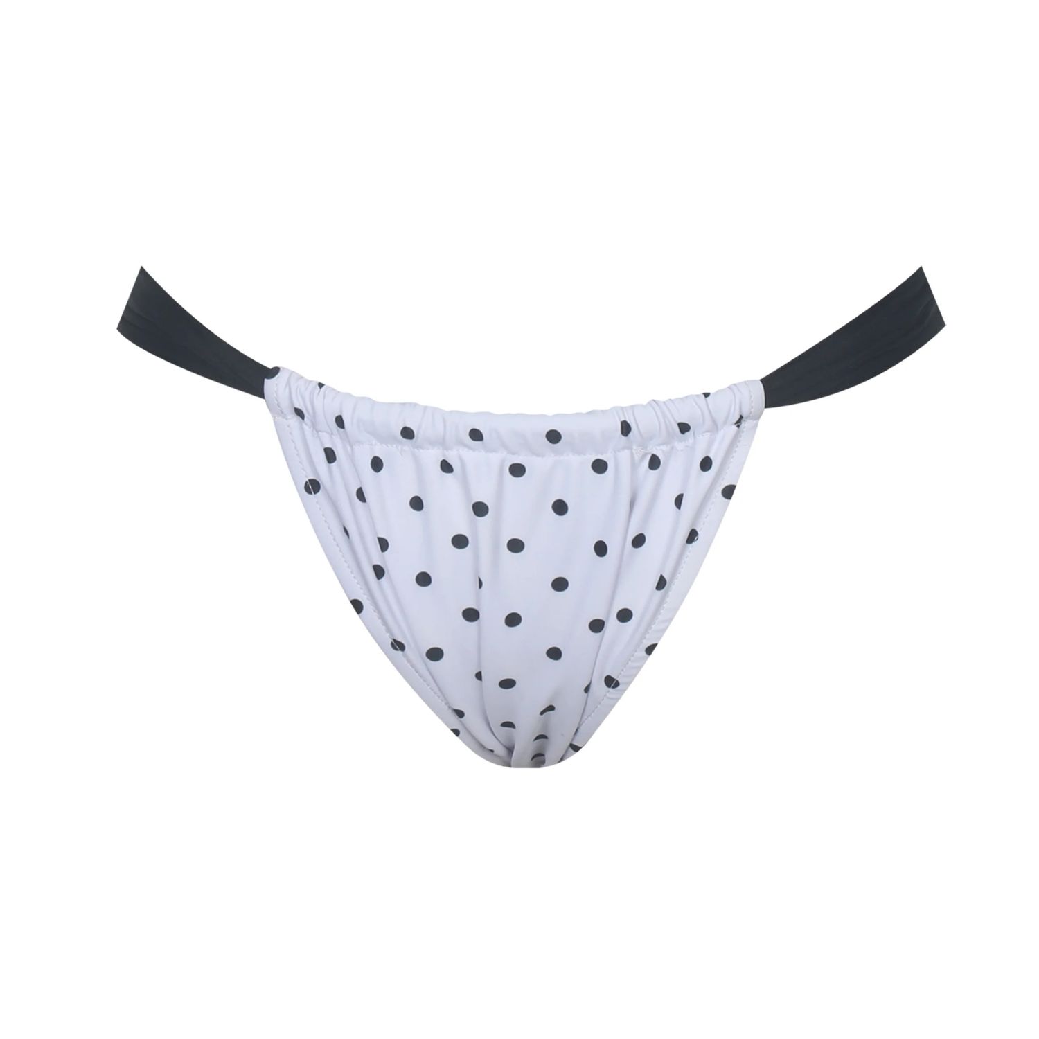 Miss Circle New York Women's White Oliveah Polka Dot Ruched Black Lacing Bikini Bottom In White