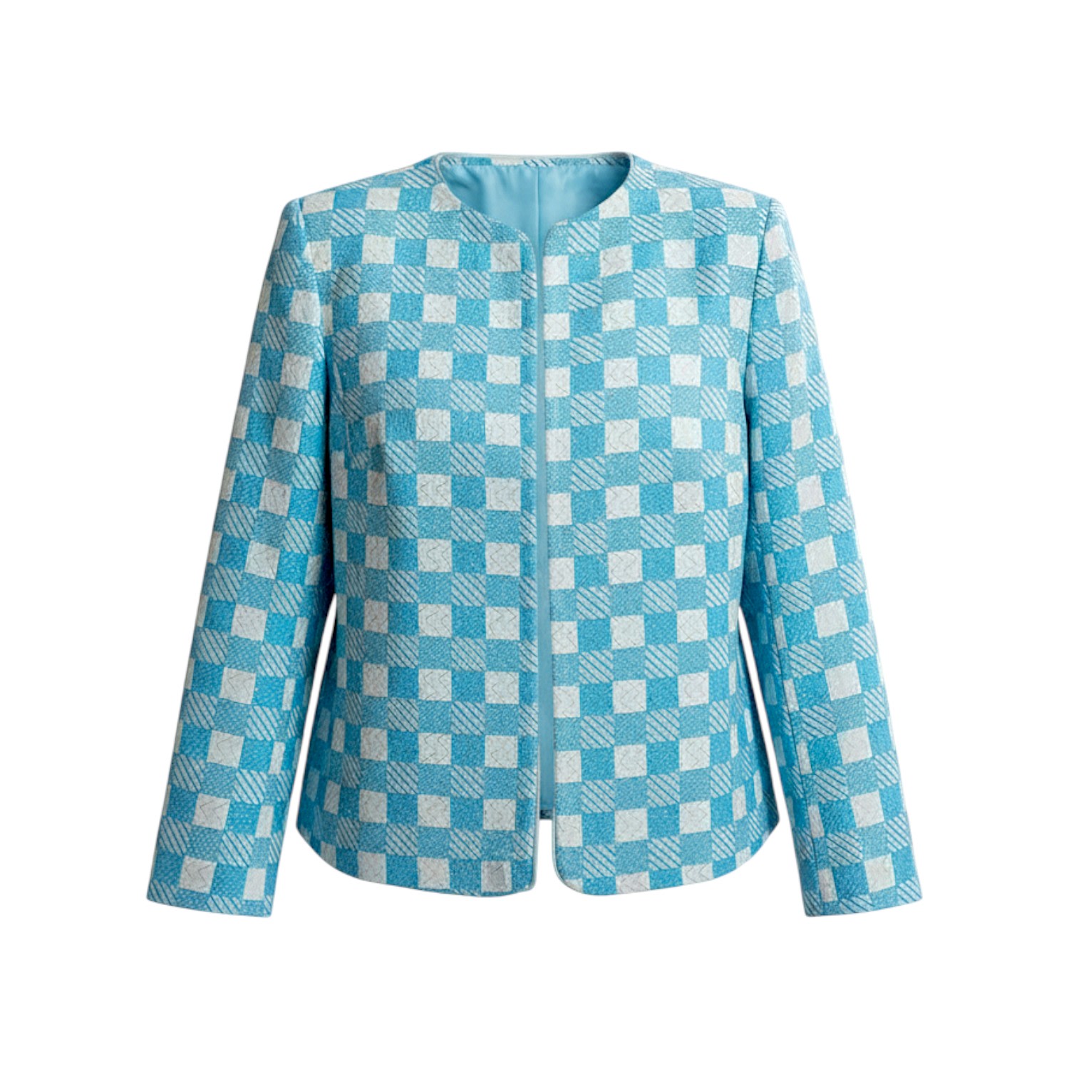 Women's Gold / Blue / White Blue Check Cotton Jacket With Gold Zari Embroidery - Open Front Statement Jacket | S/M | Stovaria