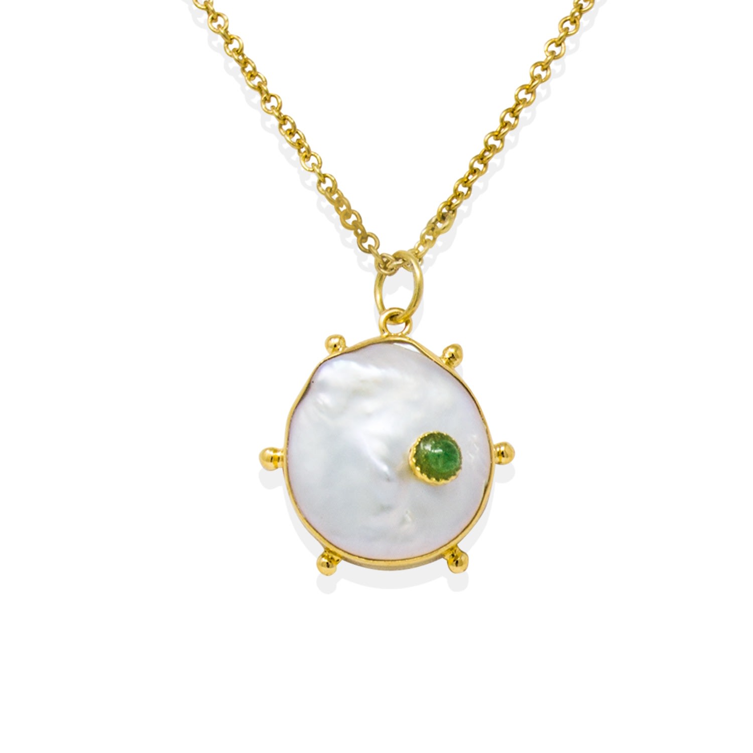 Vintouch Italy Women's Green / White / Gold Rebel Rebel Pearl Necklace With Emerald In Multi