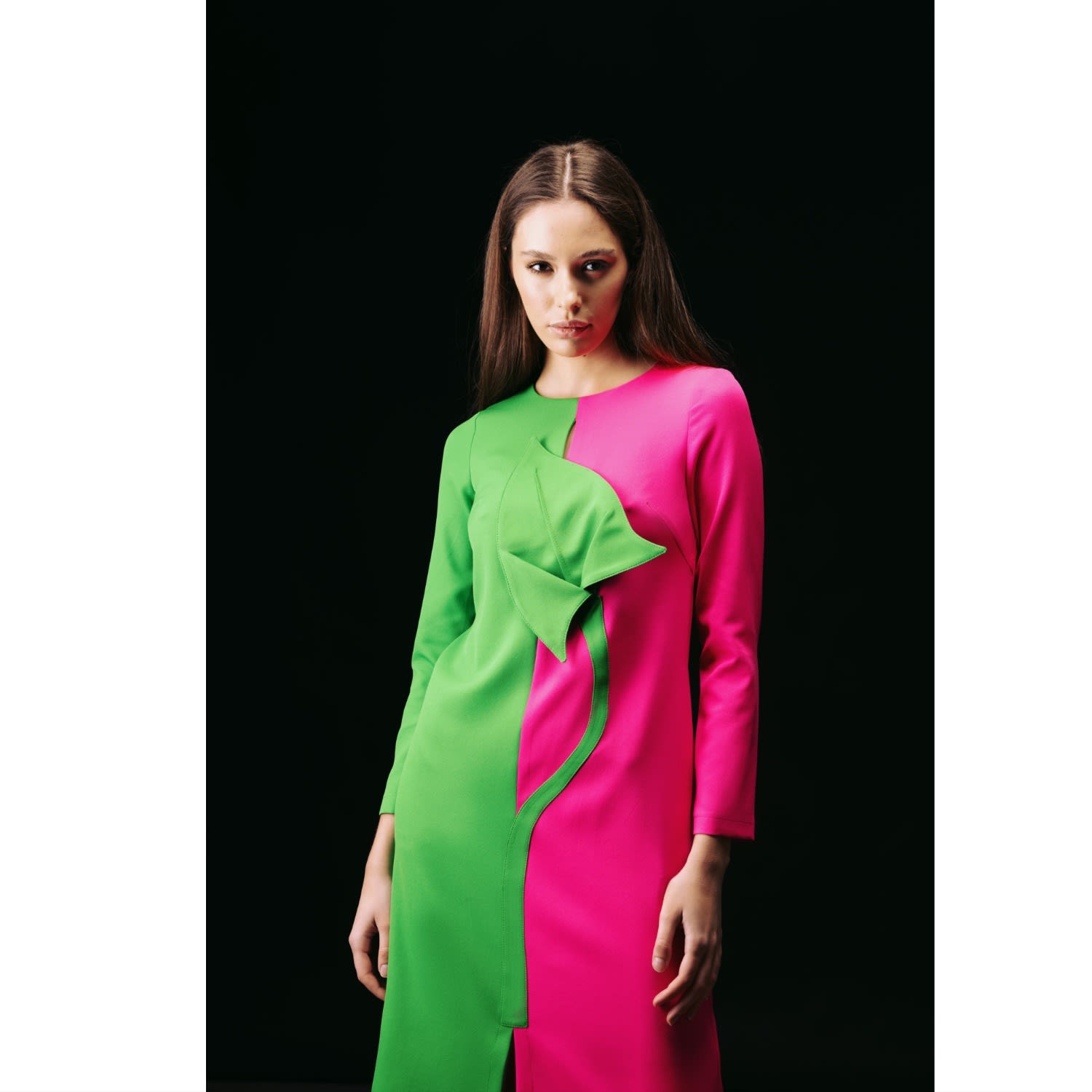 Green & Pink Calla Flower Midi Dress by Julia Allert