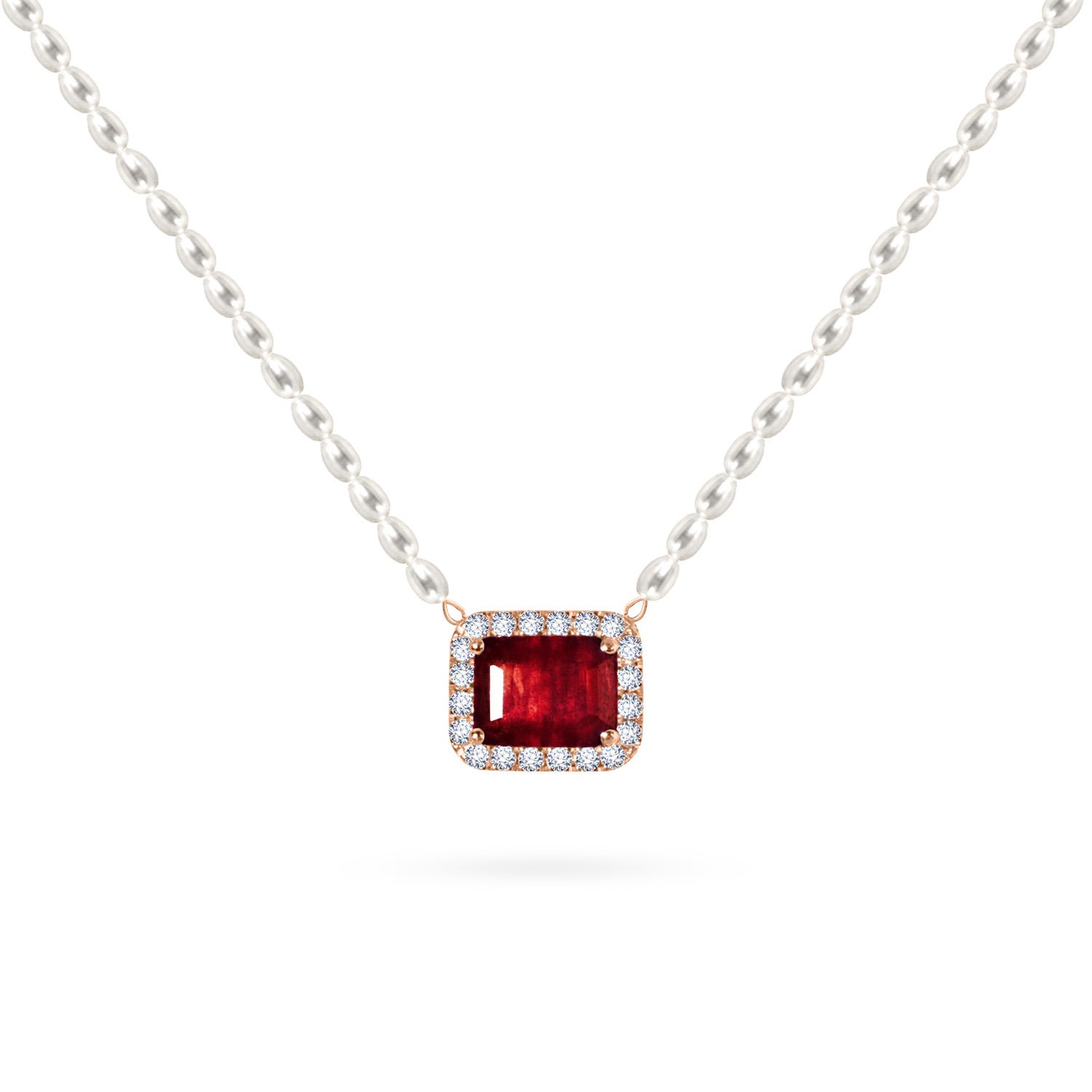 Women’s Necklace Cleopatra White Pearls On 18K Rose Gold, Diamonds & Precious Stone - Ruby Aquae Jewels