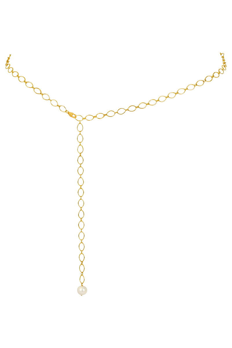 Naiia Women's Daisy Pearl And Gold Multiwear Belly Chain And Necklace