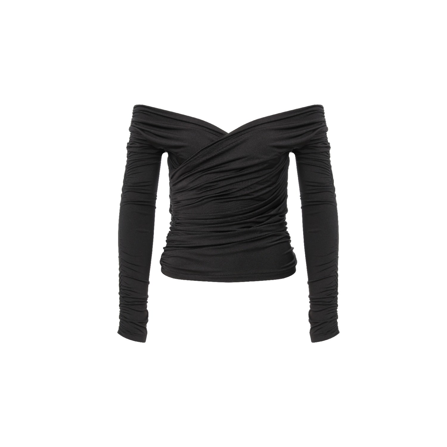 Nazli Ceren Monique Draped Jersey Blouse In Noire In Black