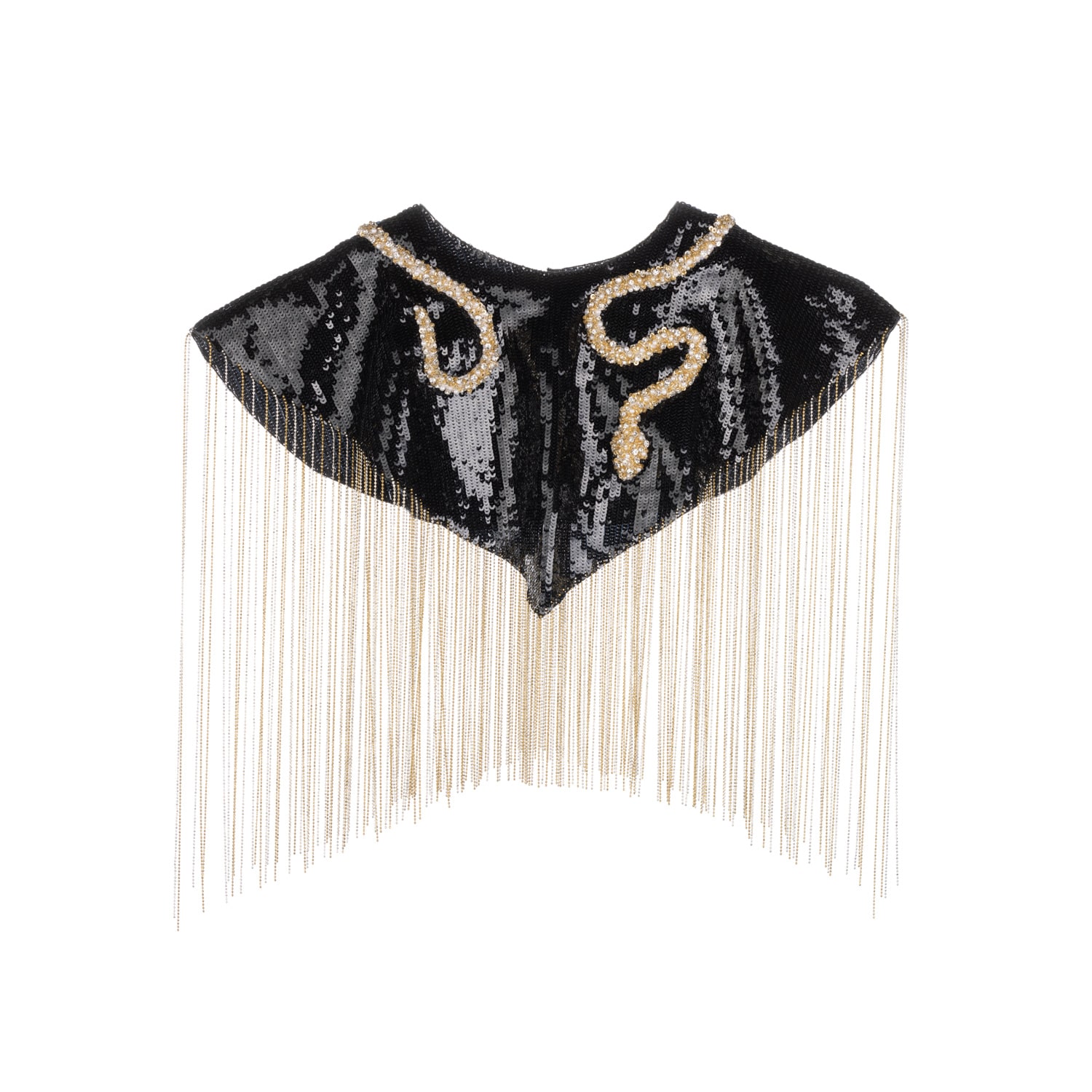 Women’s Black / Gold / Silver Laines London Hand Beaded Crystal & Pearl Snake Tassel Cape One Size