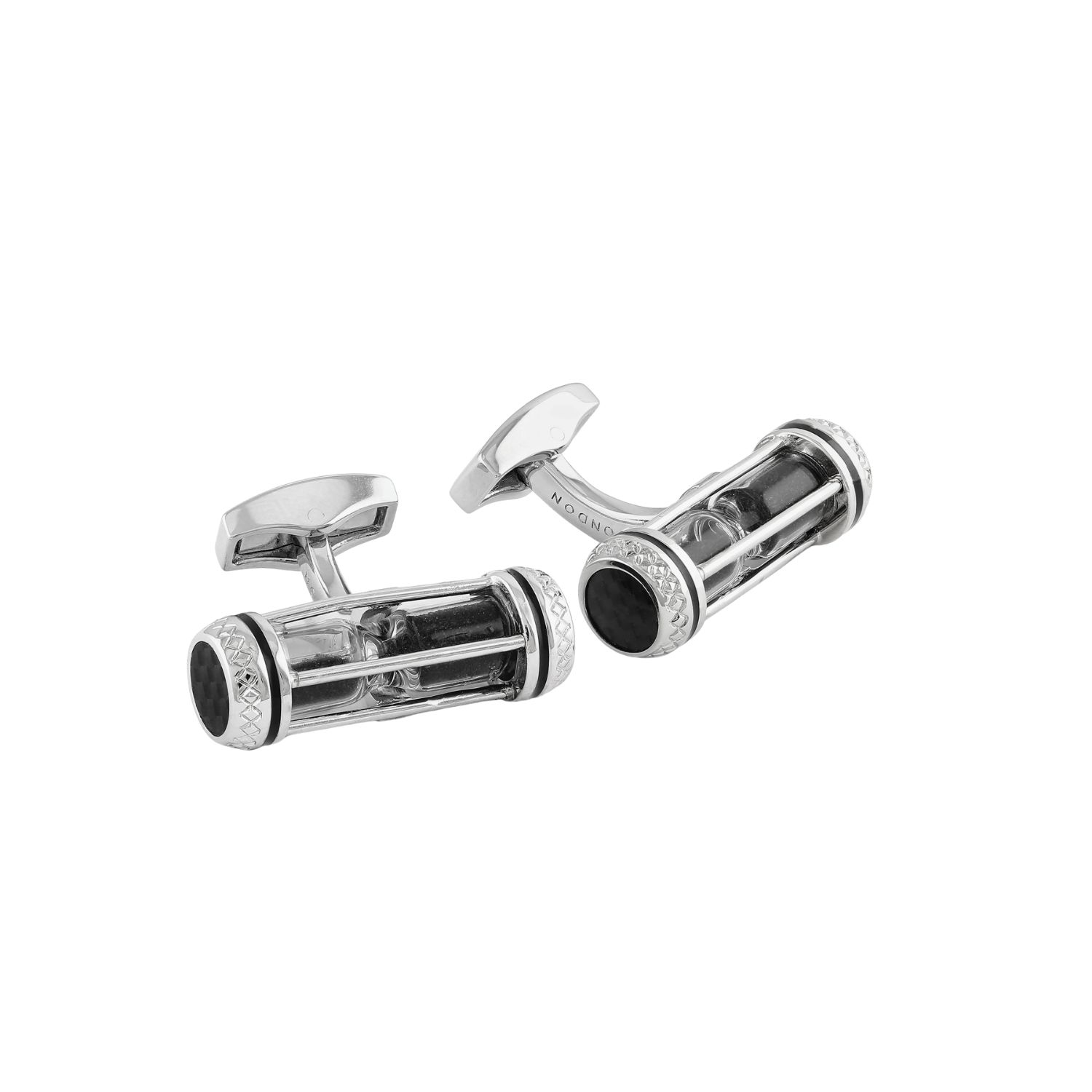 Men's Silver Sand Timer Cufflinks In Black Palladium Plated | Tateossian London