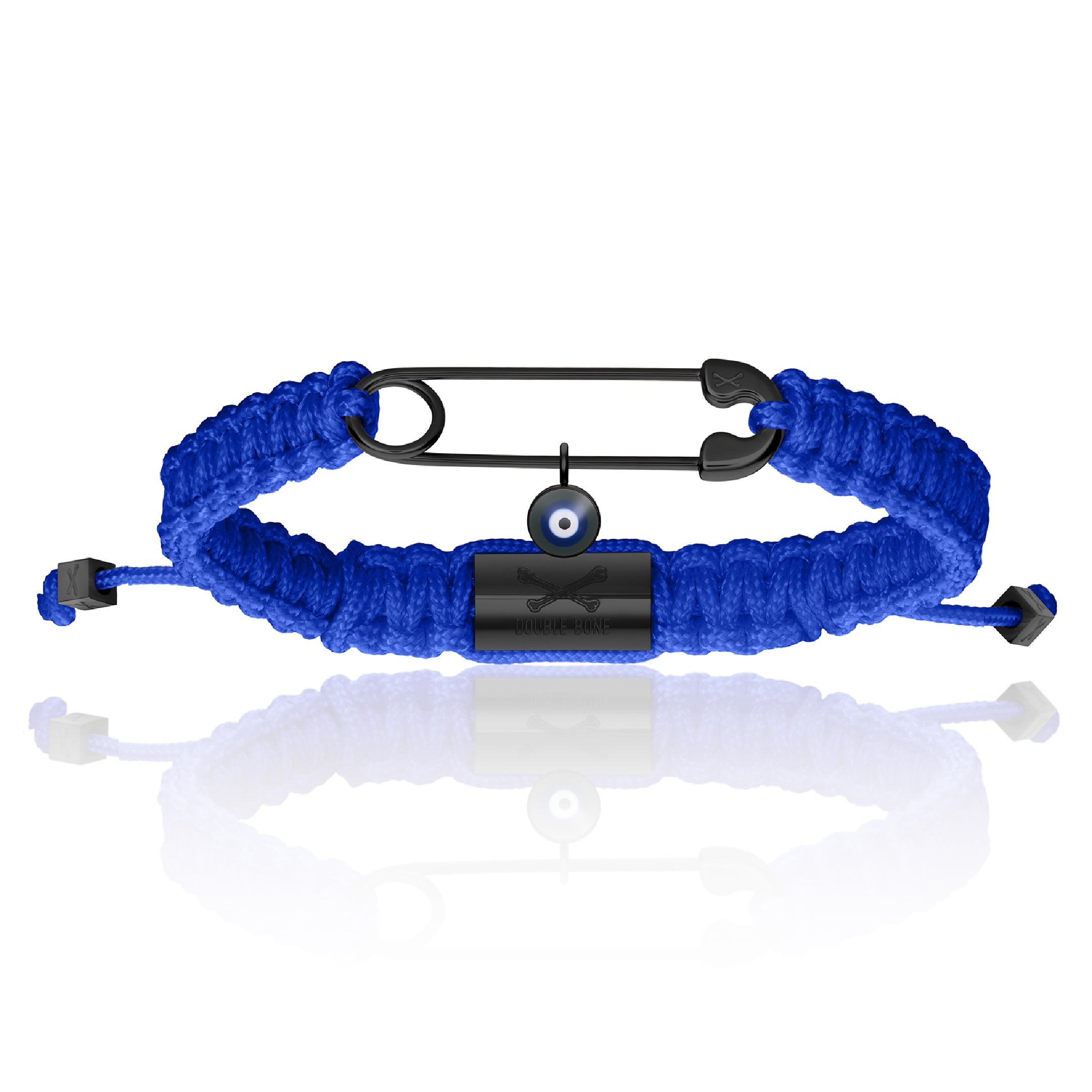 Men’s Black Pvd Safety Pin With Blue Polyester Bracelet Unisex Double Bone Bracelets