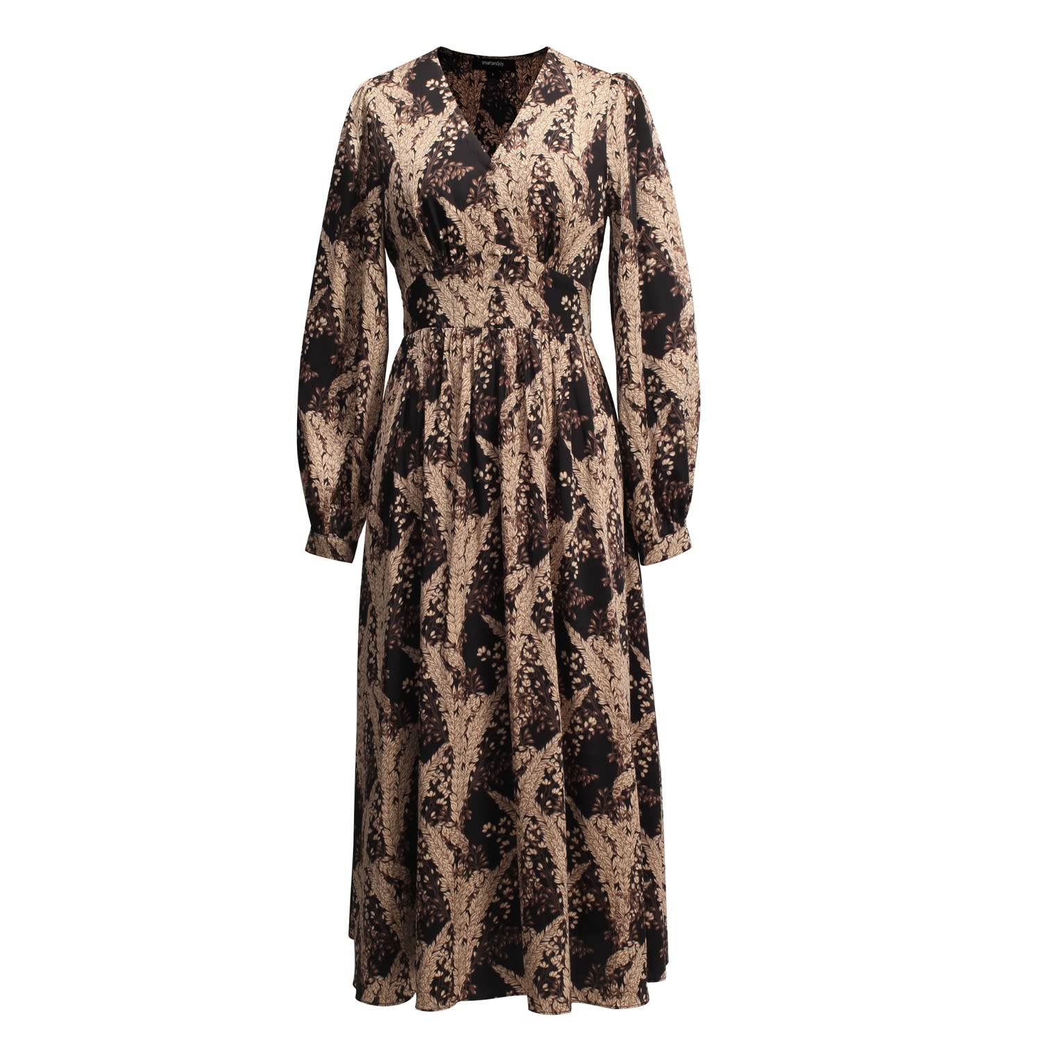 Women’s Neutrals Flared Midi Dress With Vintage Print Extra Small Smart and Joy