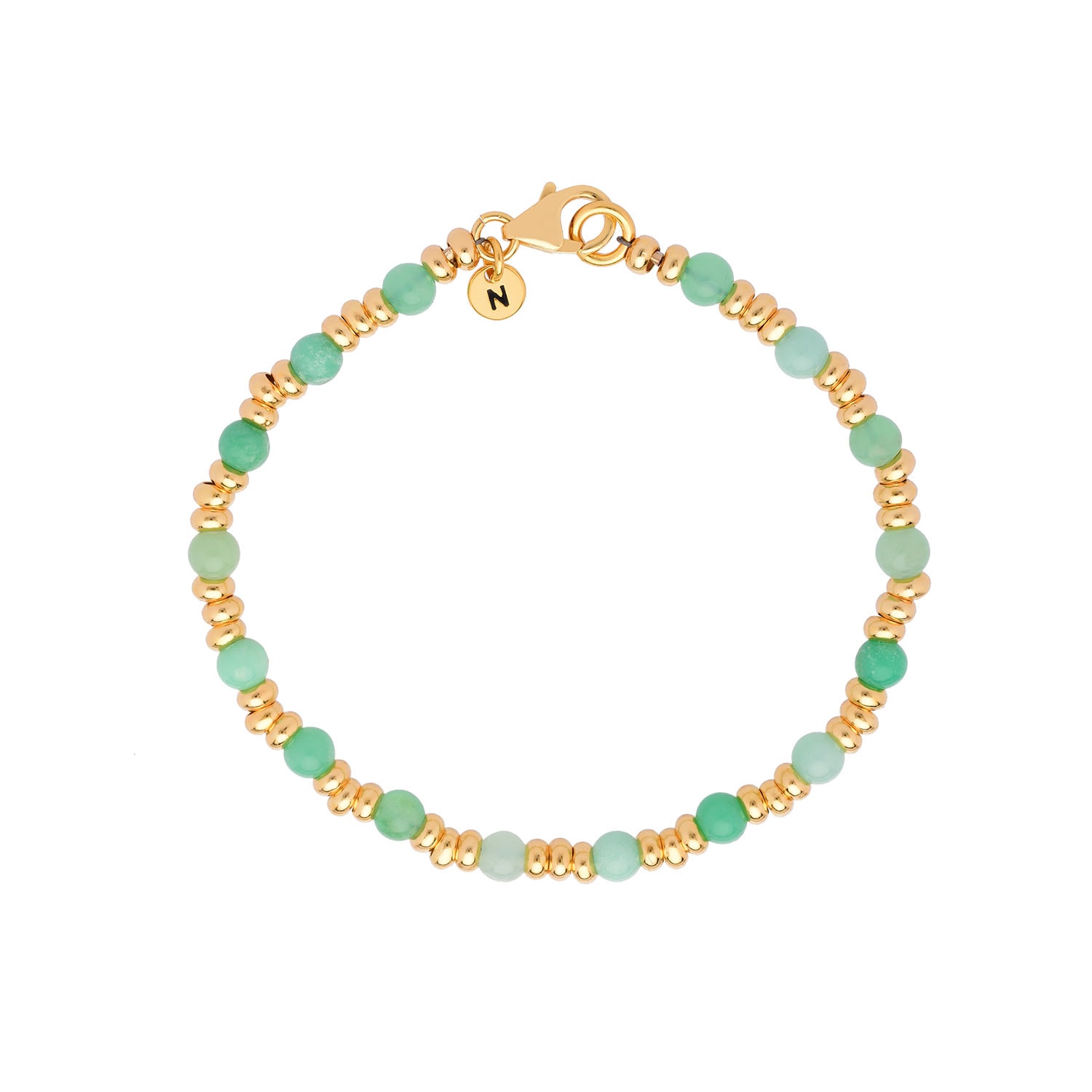 Women's Gold / Green Gem Chrysoprase Bracelet May Birthstone Gold Plated Sterling Silver | Nellou Jewellery