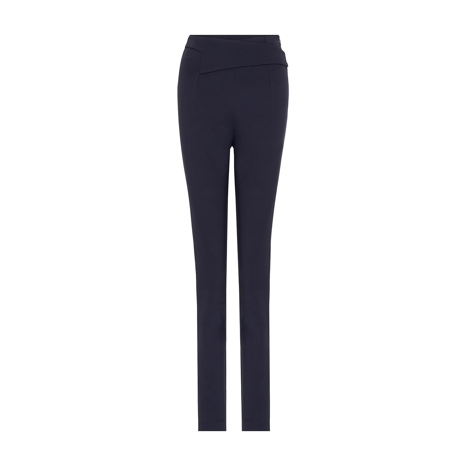 Rue Les Createurs Women's Blue Asymmetrical Detail Slim Fit Navy Trousers In Blue