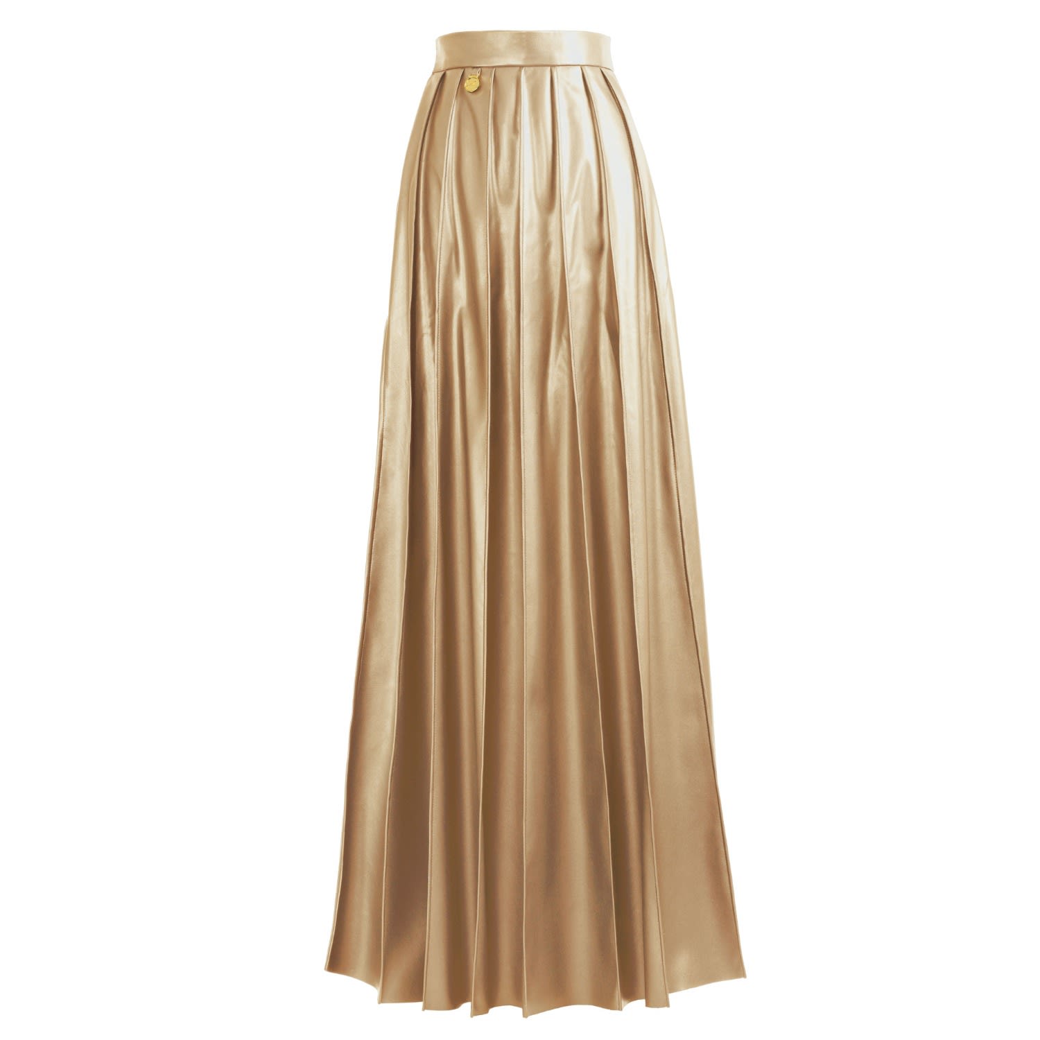 Women's Gold Leather Maxi Skirt - Pleated Faux, High Waist | Small | Kargede