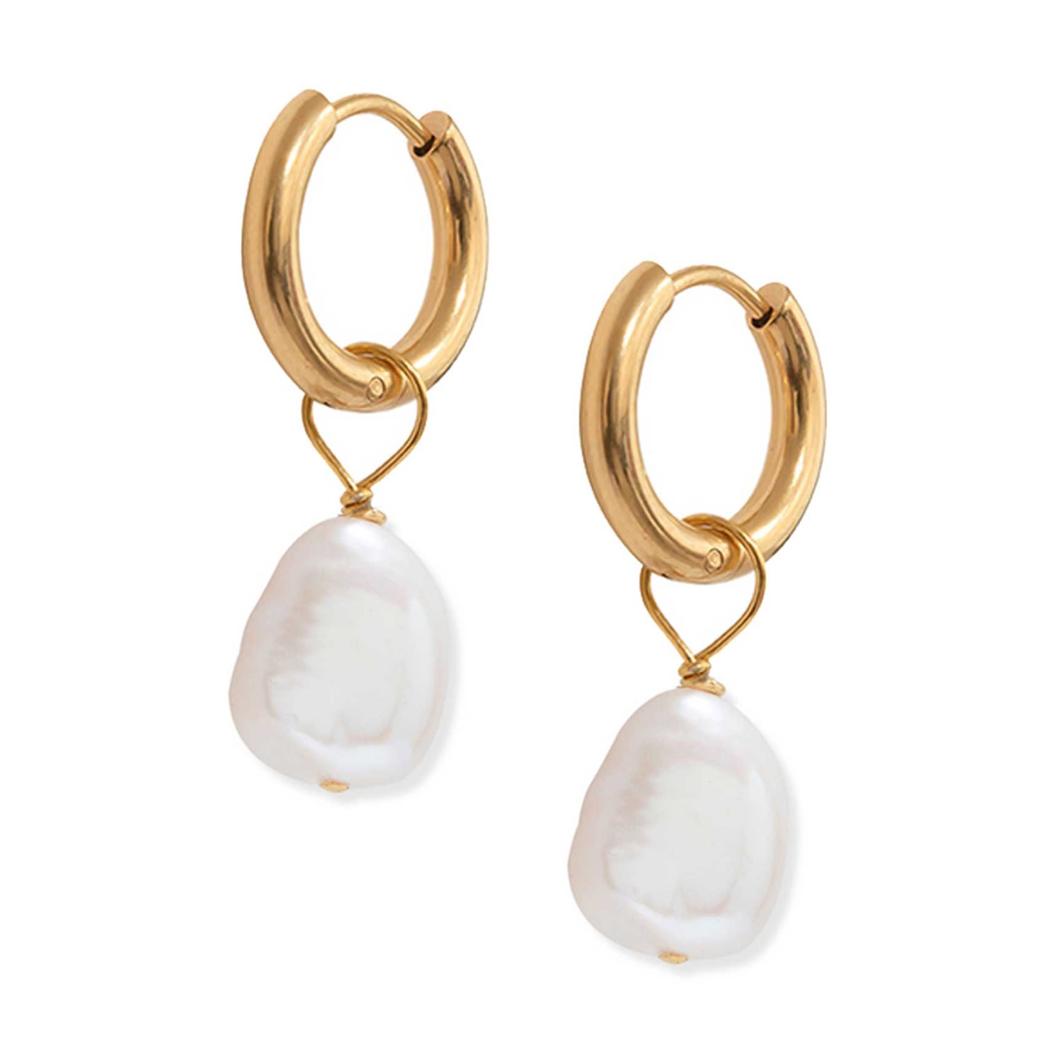 Women's White / Gold / Neutrals Gold Pearl Hoops | A Weathered Penny