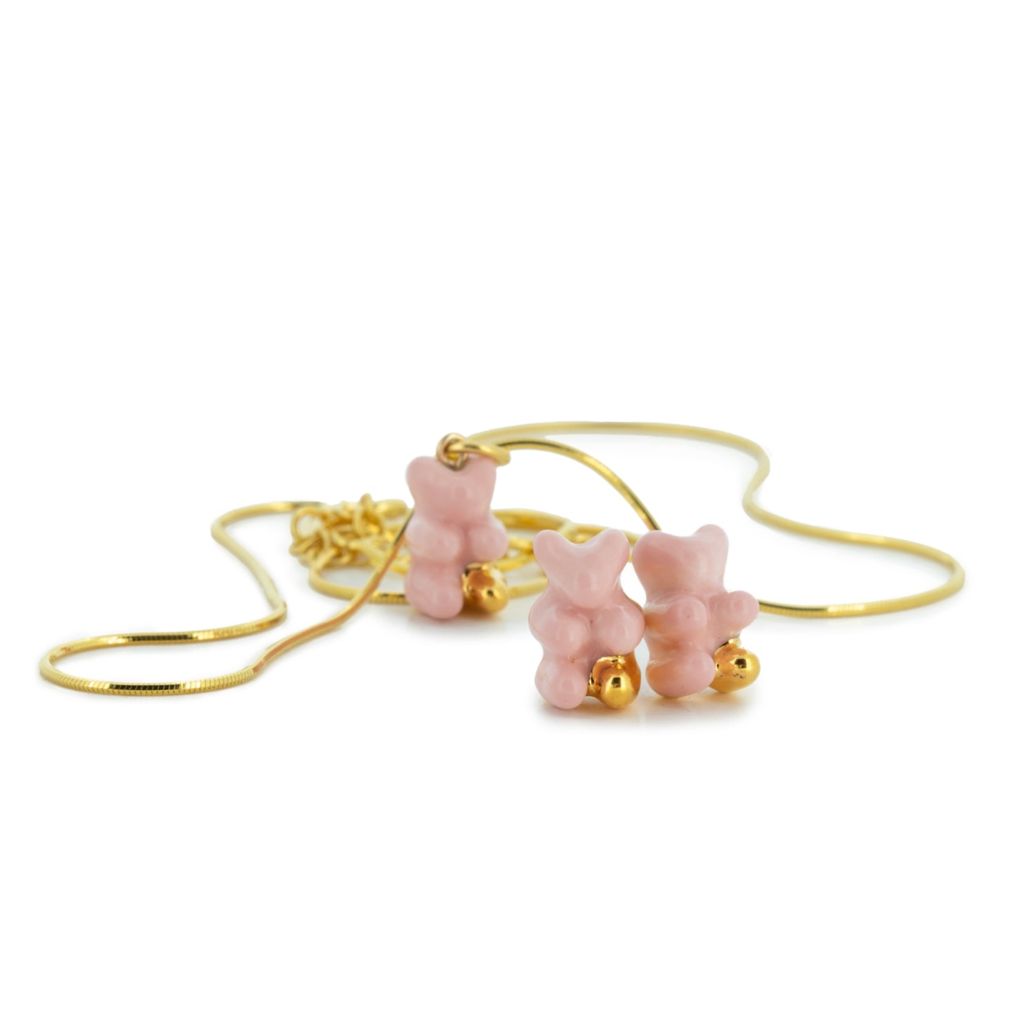 Women’s Pink / Purple Gummy Bear Jewellery Set Of Necklace & Earrings - Pink & Gold Cj·314