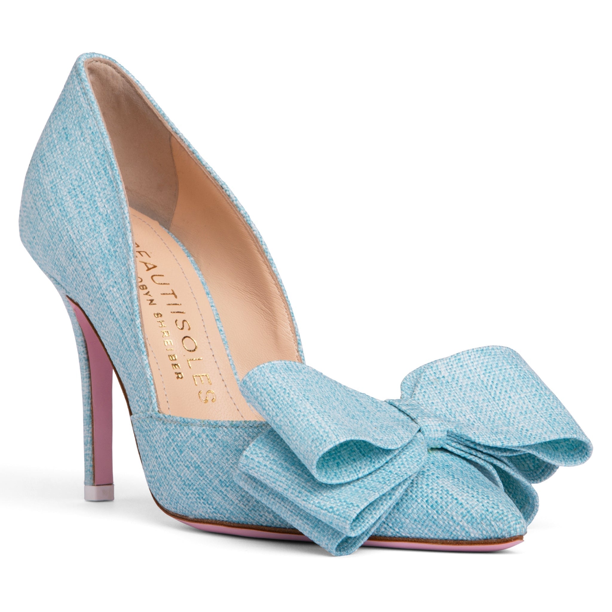 Beautiisoles By Robyn Shreiber Made In Italy Women's Oxsana Blue Linen & Leather Comfortable Work Evening Party Chic High Heel Pump In Blue