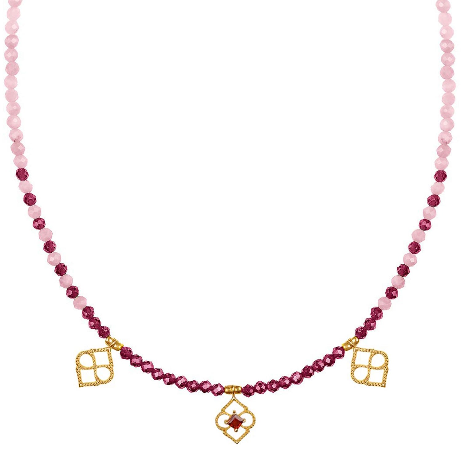 Charlotte's Web Jewellery Women's Gold / Red Marrakesh Sunrise Gold Beaded Necklace - Garnet & Rhodonite In Multi