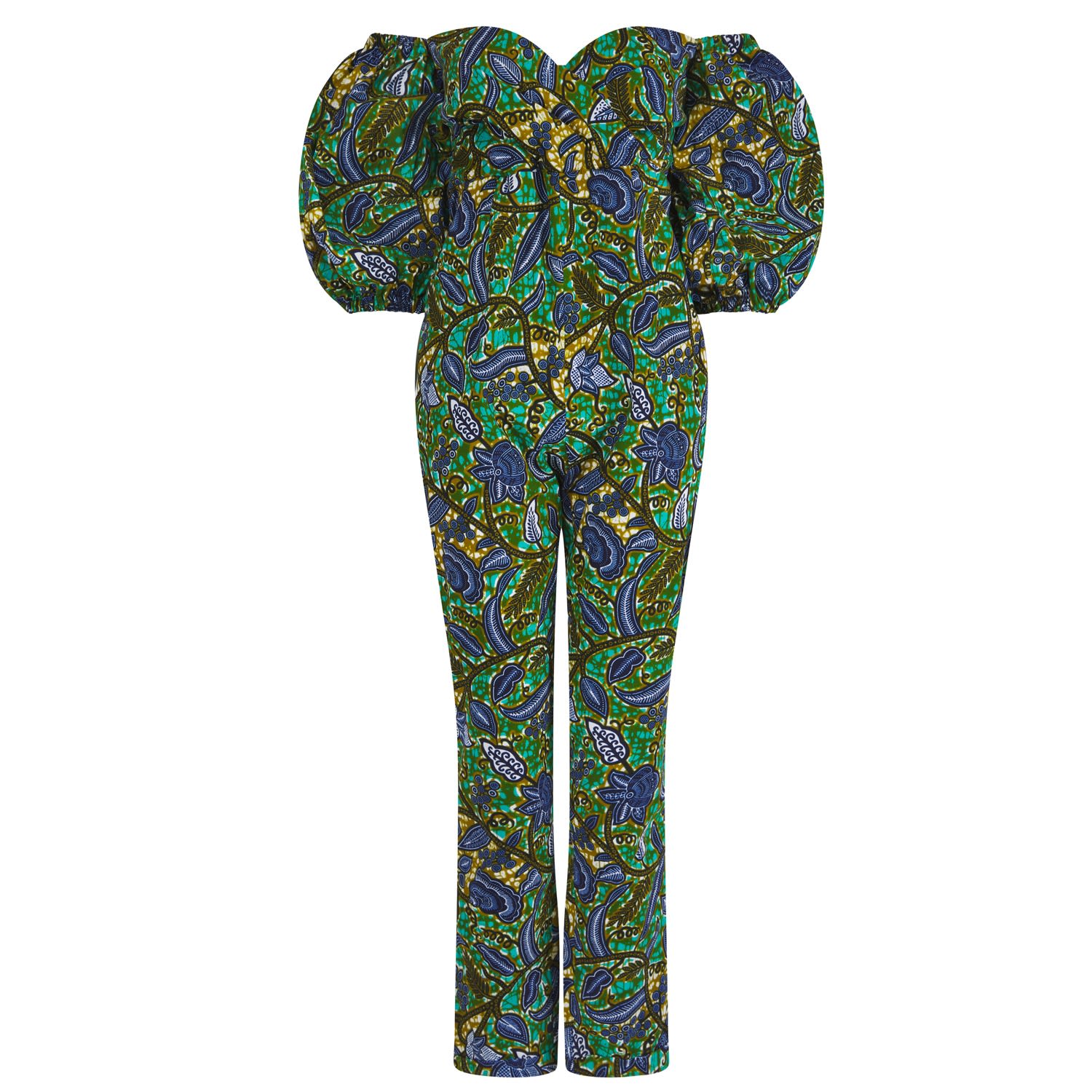 Ohema Ohene Women's Green Natalie Luxe Exaggerated Sleeve African Print Jumpsuit In Green