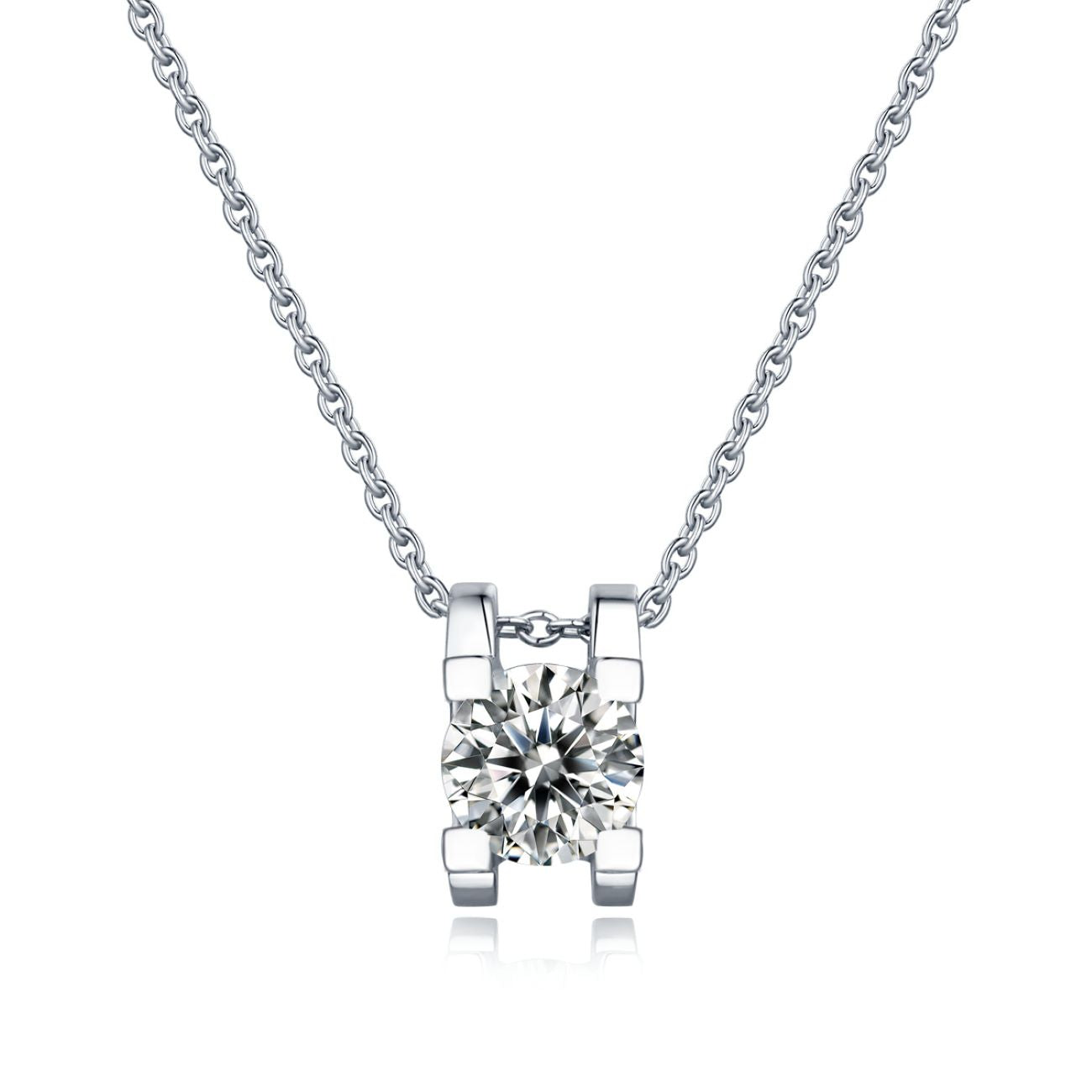 Genevive Jewelry Women's Stella Valentino Sterling Silver White Gold Plated With Lab Created Moissanite Round Solitai In White