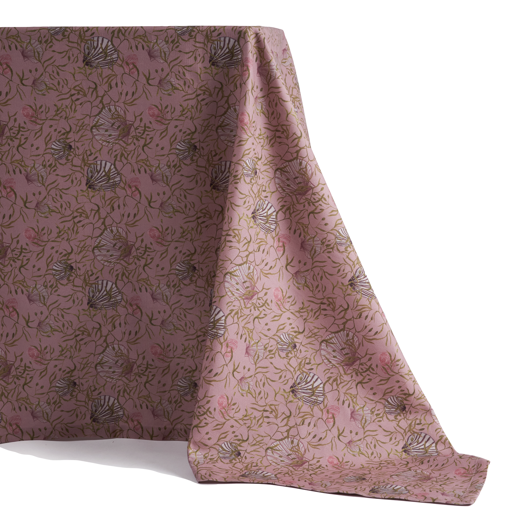 Sophie Williamson Design Green / Pink Extra Large Tablecloth In Dusty Pink With Shell And Seaweed Print In Pink