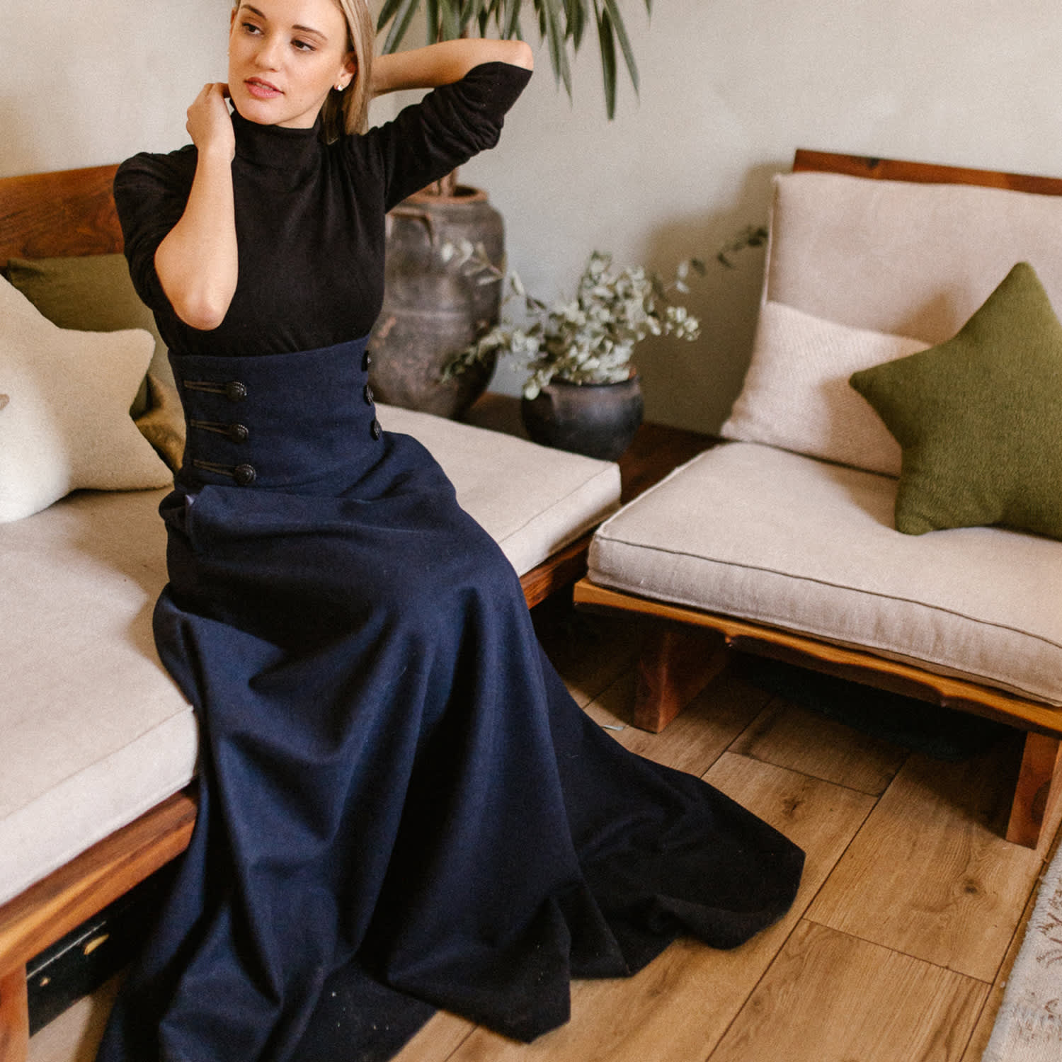 【THE MOZZ】Luca Wool Pintuck Skirt empire-waist-line-maxi-wool-